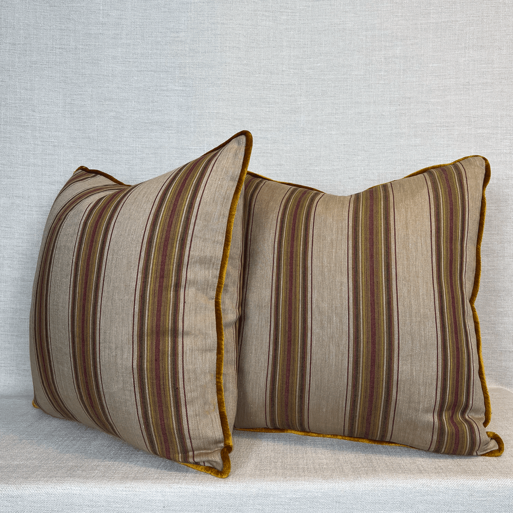 Striped Scatter Cushions with Gold Velvet Piping — The Odd Chair