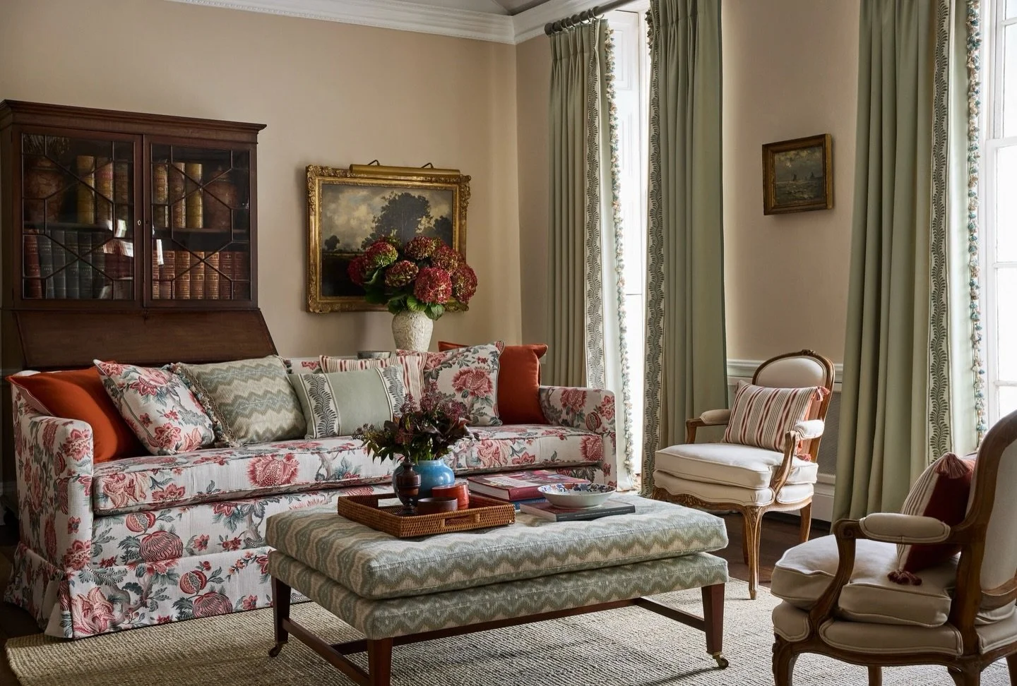 It was a pleasure upholstering one of our favourite sofa designs, and brand new bench designs in @jamesharefabric new collection. 

We added an intricately designed, hand made valance to the Hamilton sofa in order to create a more traditional and ref