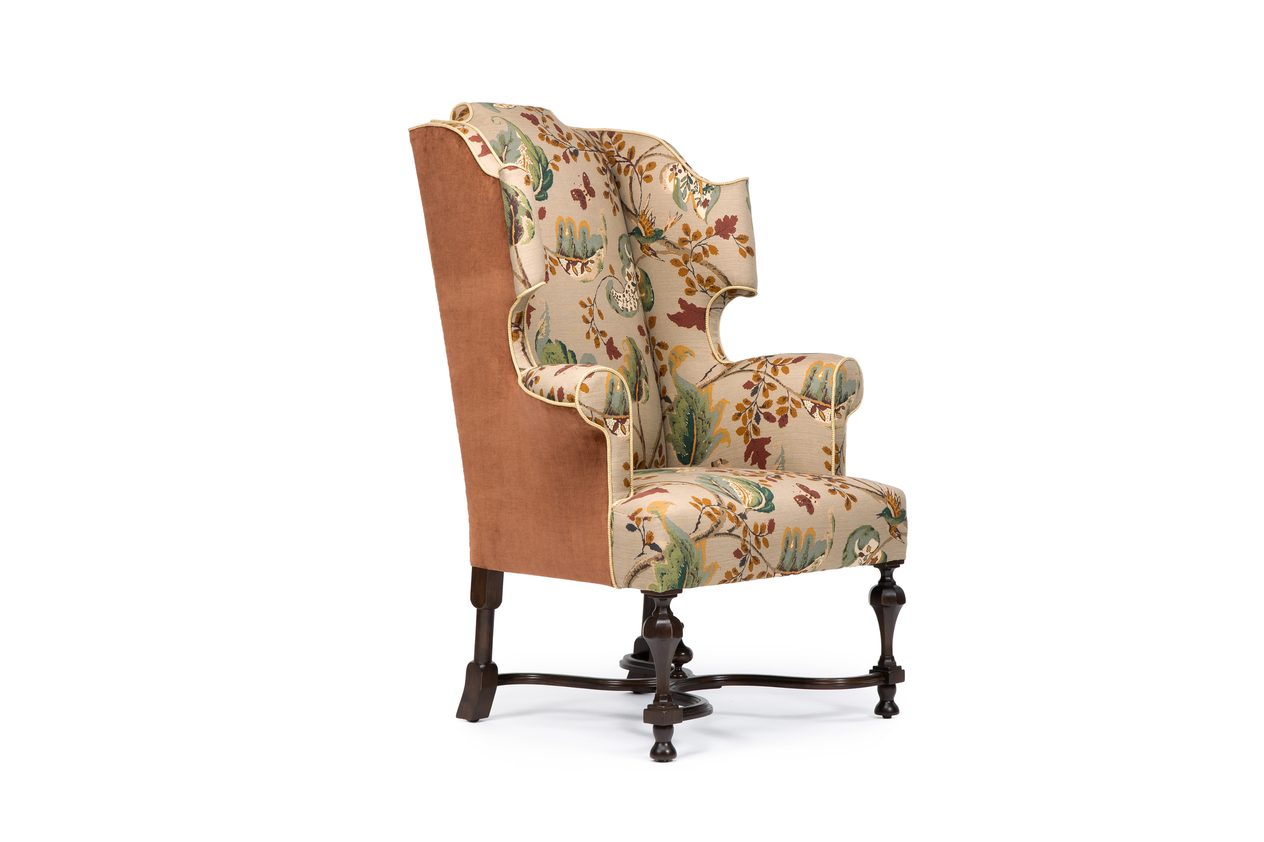 William and Mary Wing Chair three quarter view