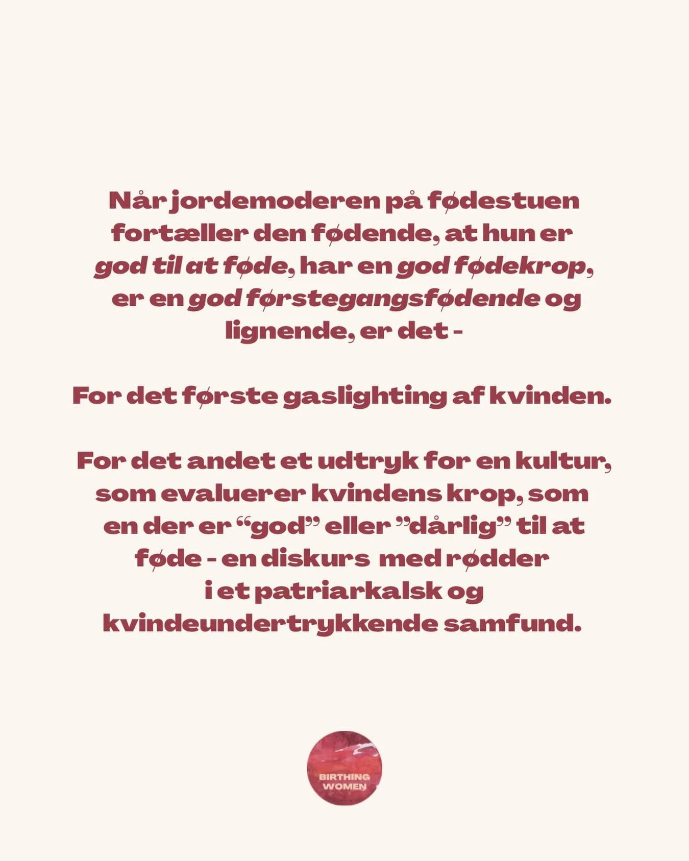 Det her 👆🏼🌪️ S&aring; ofte deler kvinder, at de er blevet rost for at v&aelig;re &ldquo;good girls&rdquo; p&aring; den ene eller anden m&aring;de, enten i deres graviditet, under deres f&oslash;dsel, eller i efterf&oslash;dselstiden. 

At fort&ael