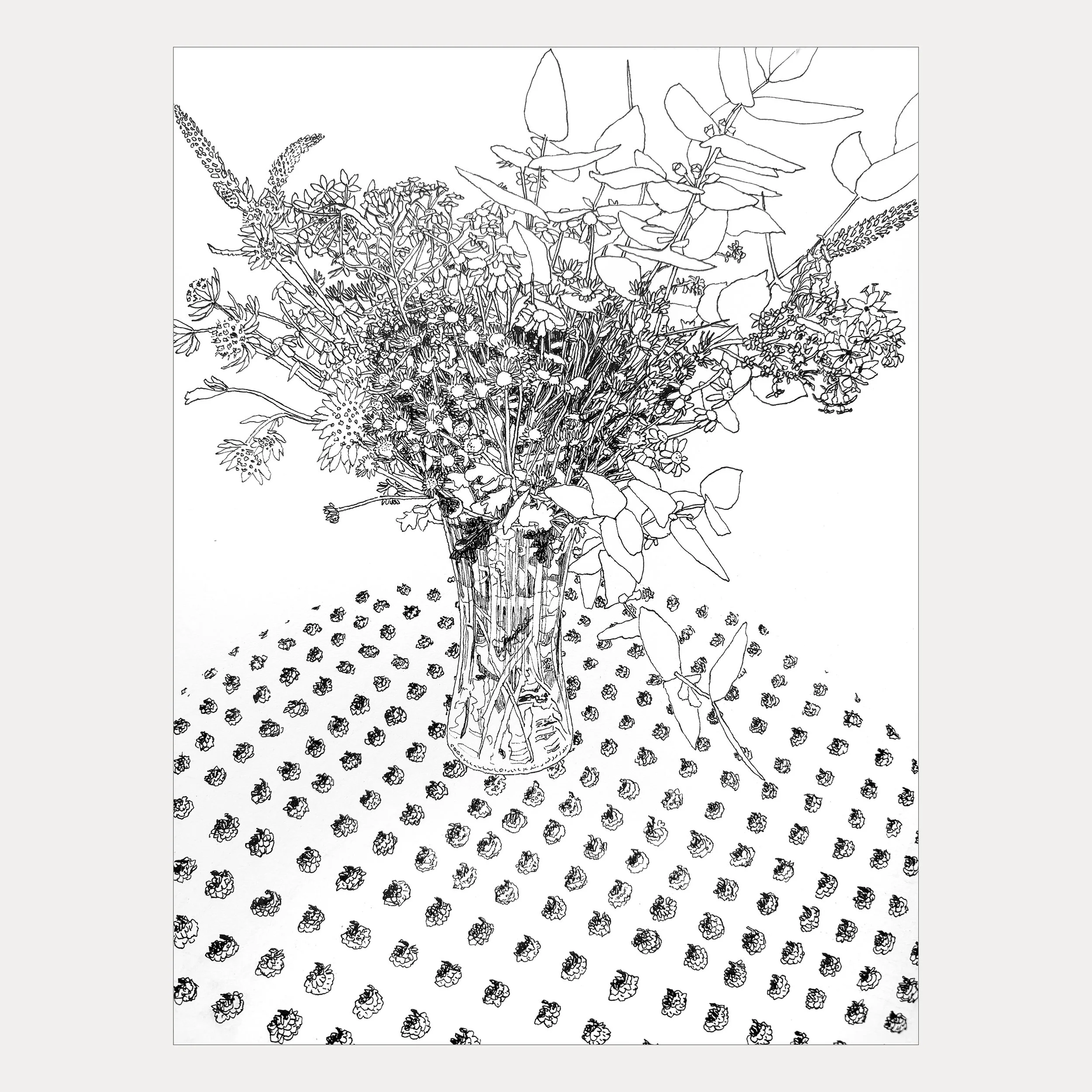 Summer Flowers on Patterned Tablecloth
