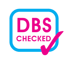DBS Checked logo with a pink checkmark inside a blue square