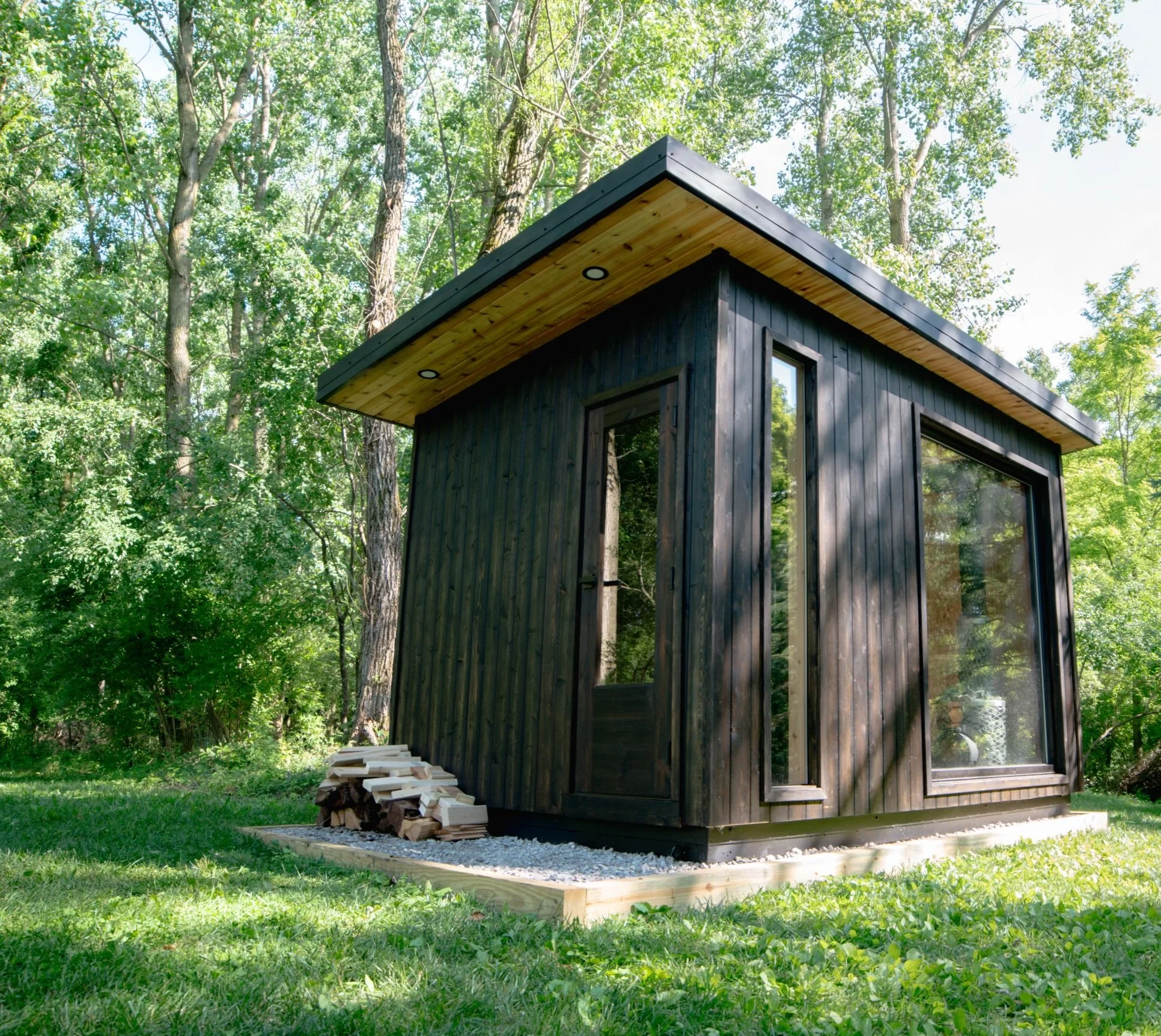Sauna with wood stack