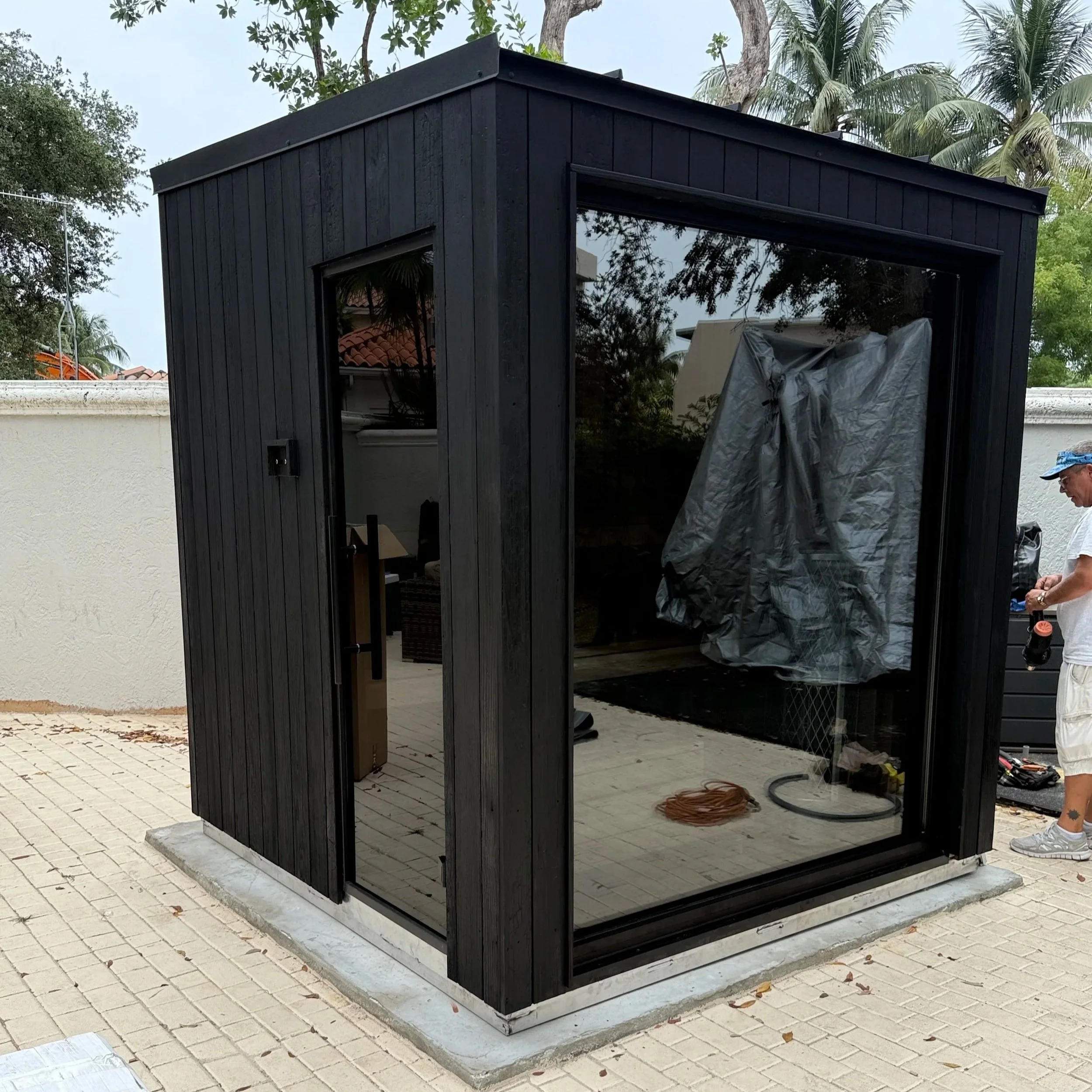 Black sauna large window