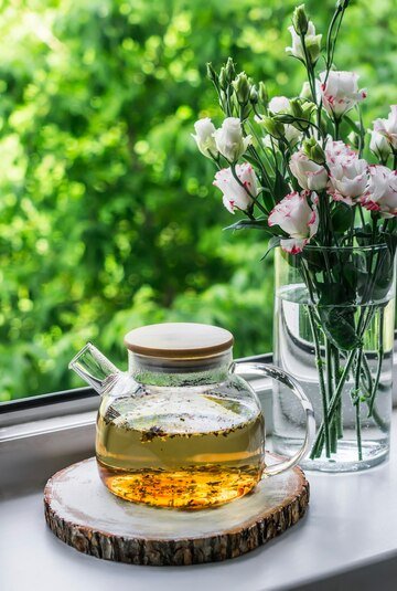 Théière en Verres 1,0l - comprenant 2 fleurs de thé - théière en