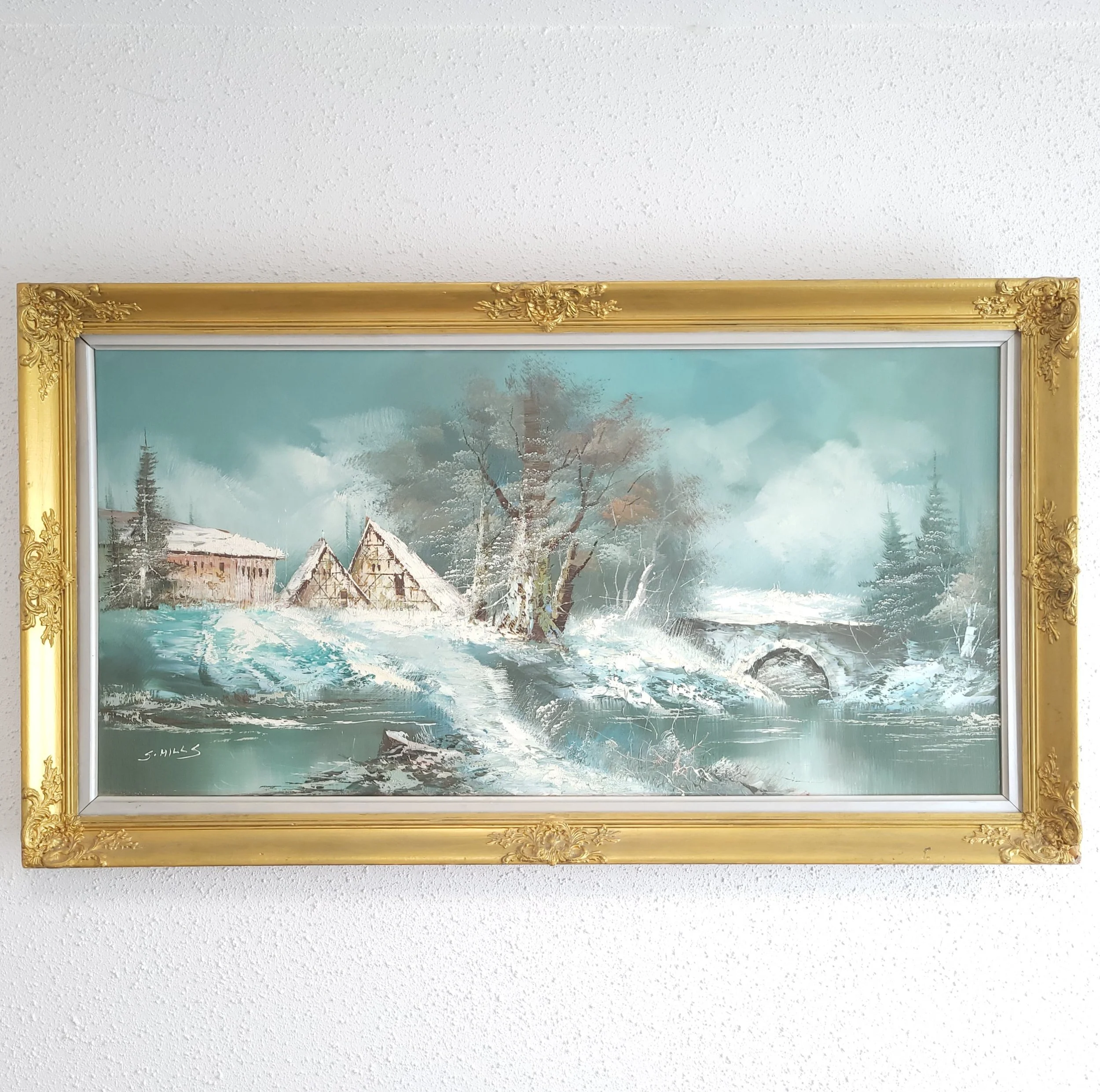 LARGE VTG OIL PAINTING BY S. HILLS