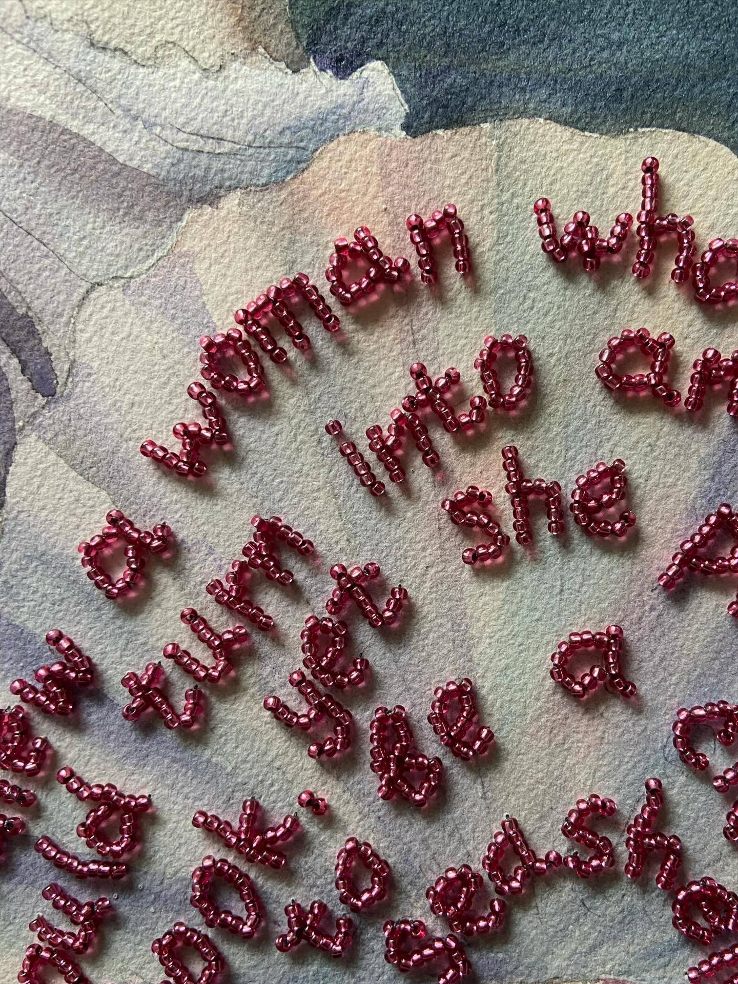 Secret, 36x51 cm, watercolor on paper, bead embroidery. 2026. Detail