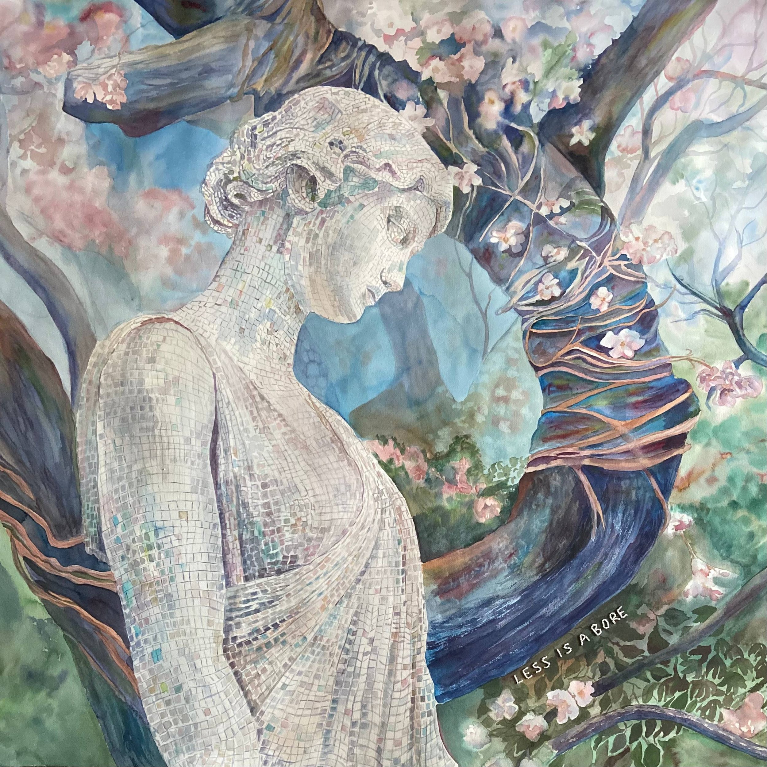 The Garden of Lost Things, 120x120 cm, watercolor on paper, bead embroidery. 2026.