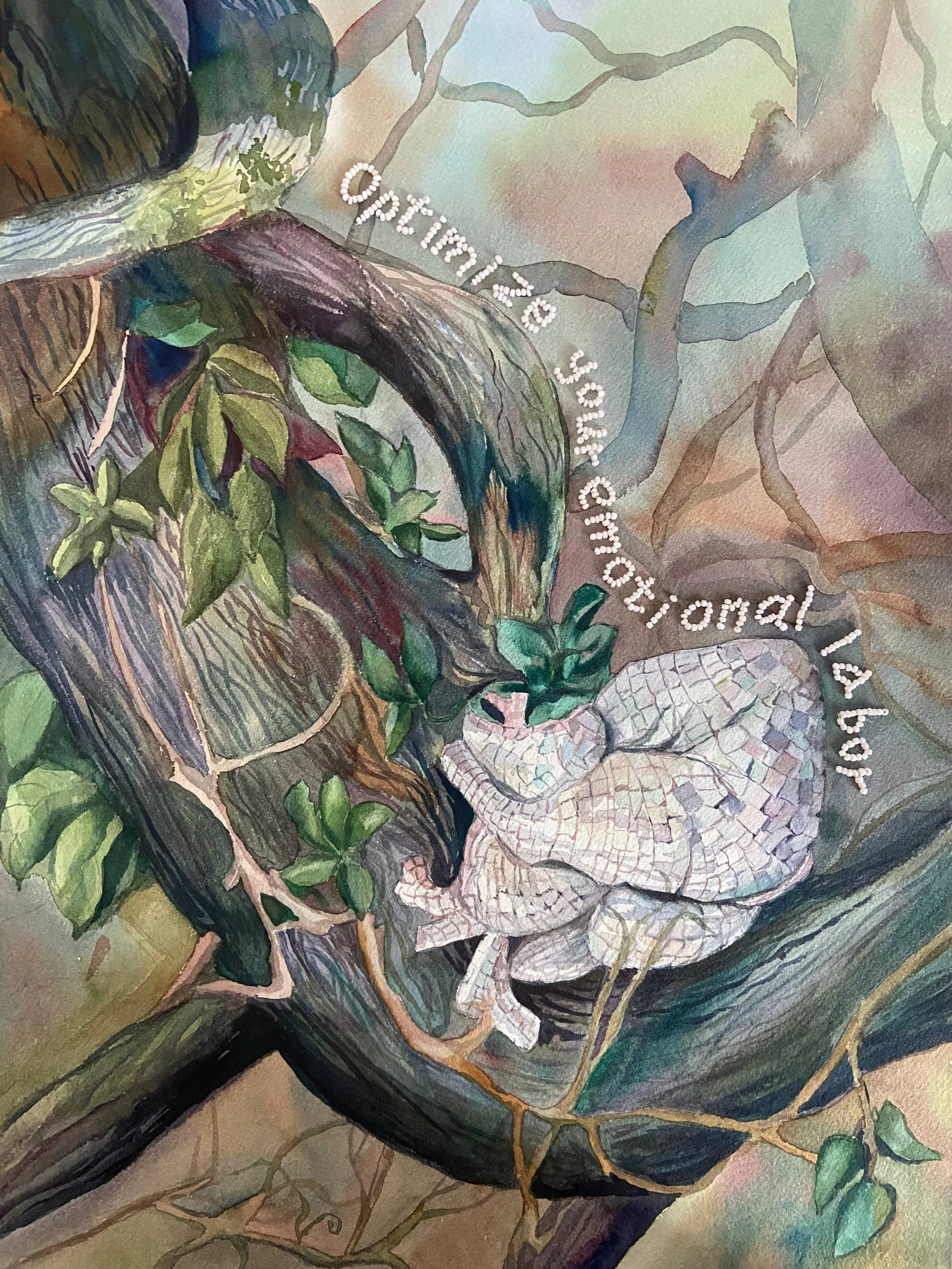 What Does Your Heart Desire, 36x51 cm, watercolor on paper, bead embroidery. 2026.