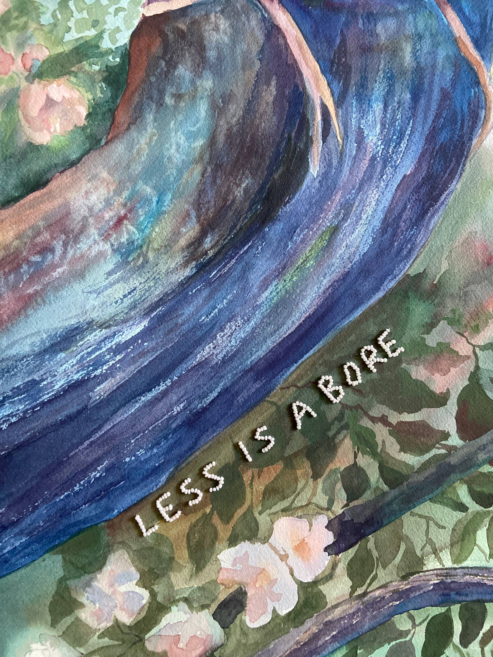 The Garden of Lost Things, 120x120 cm, watercolor on paper, bead embroidery. 2026. Detail