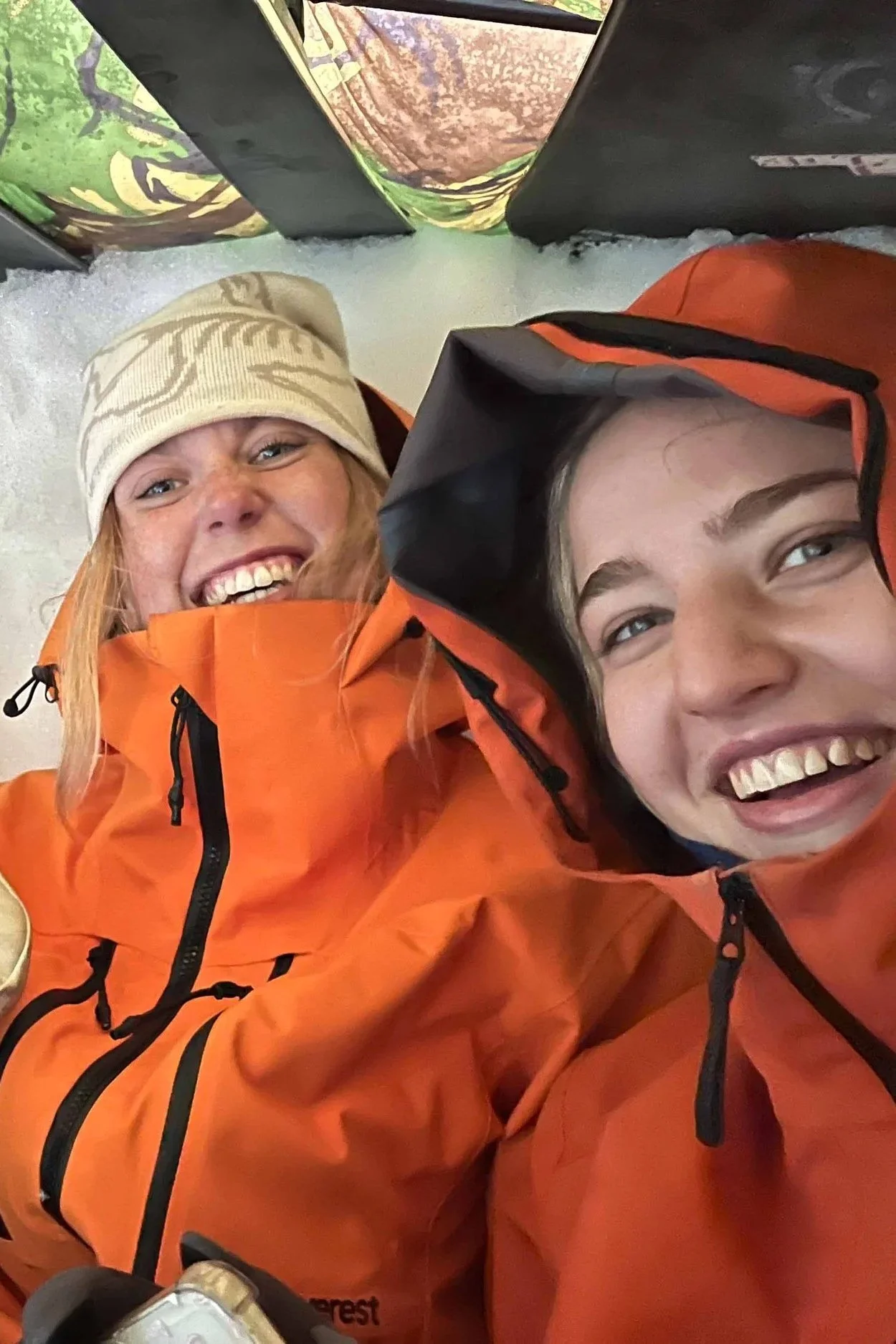 Inside an emergency snow shelter