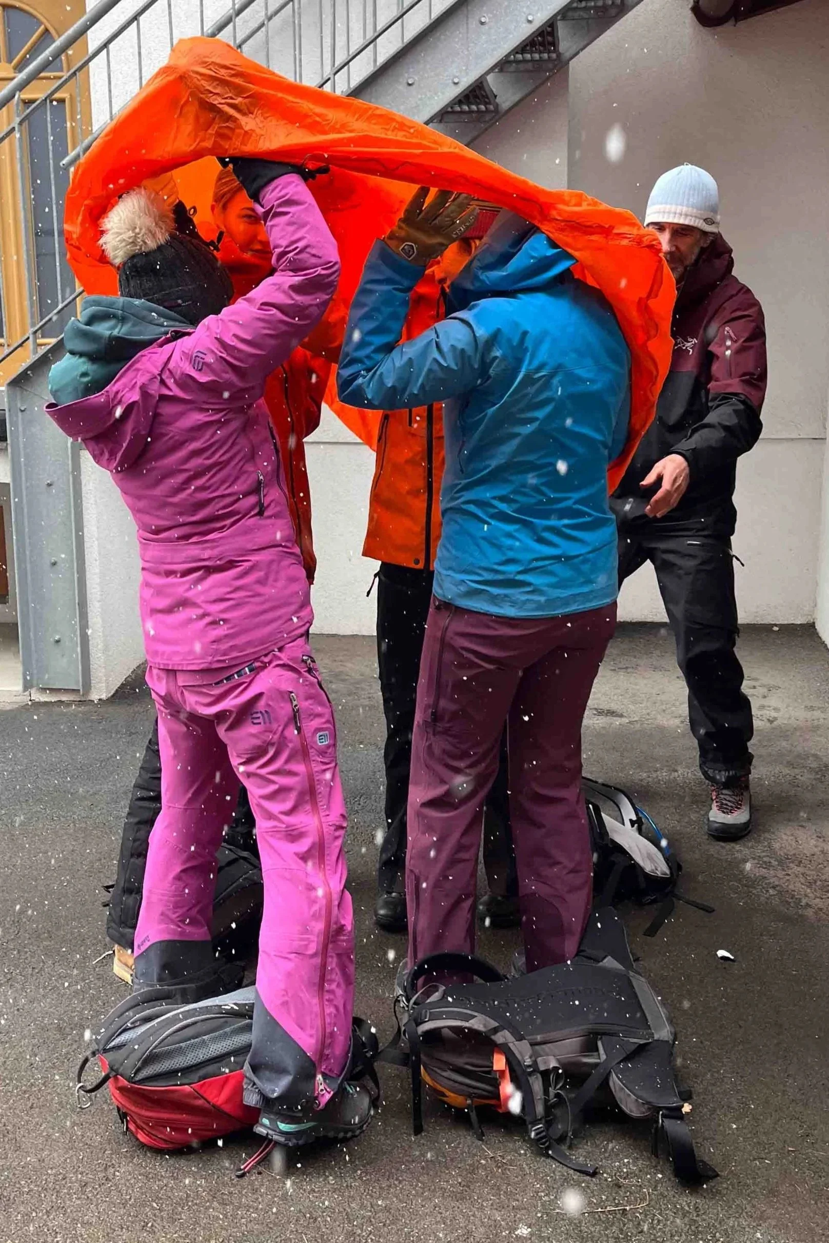 Getting into a 4 person survival shelter