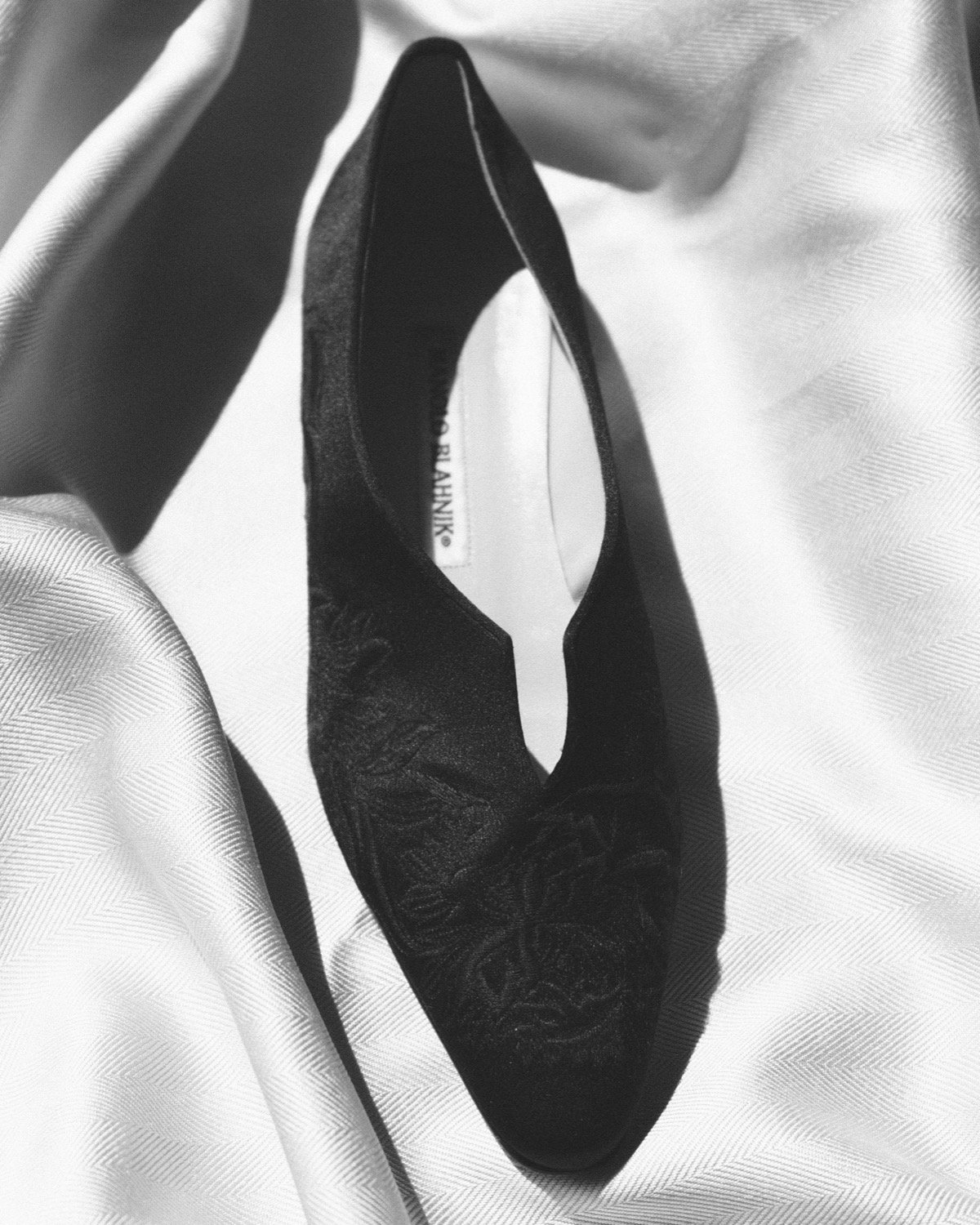Manolo Blahnik Satin Embroidered Flats at Kayten Schmidt