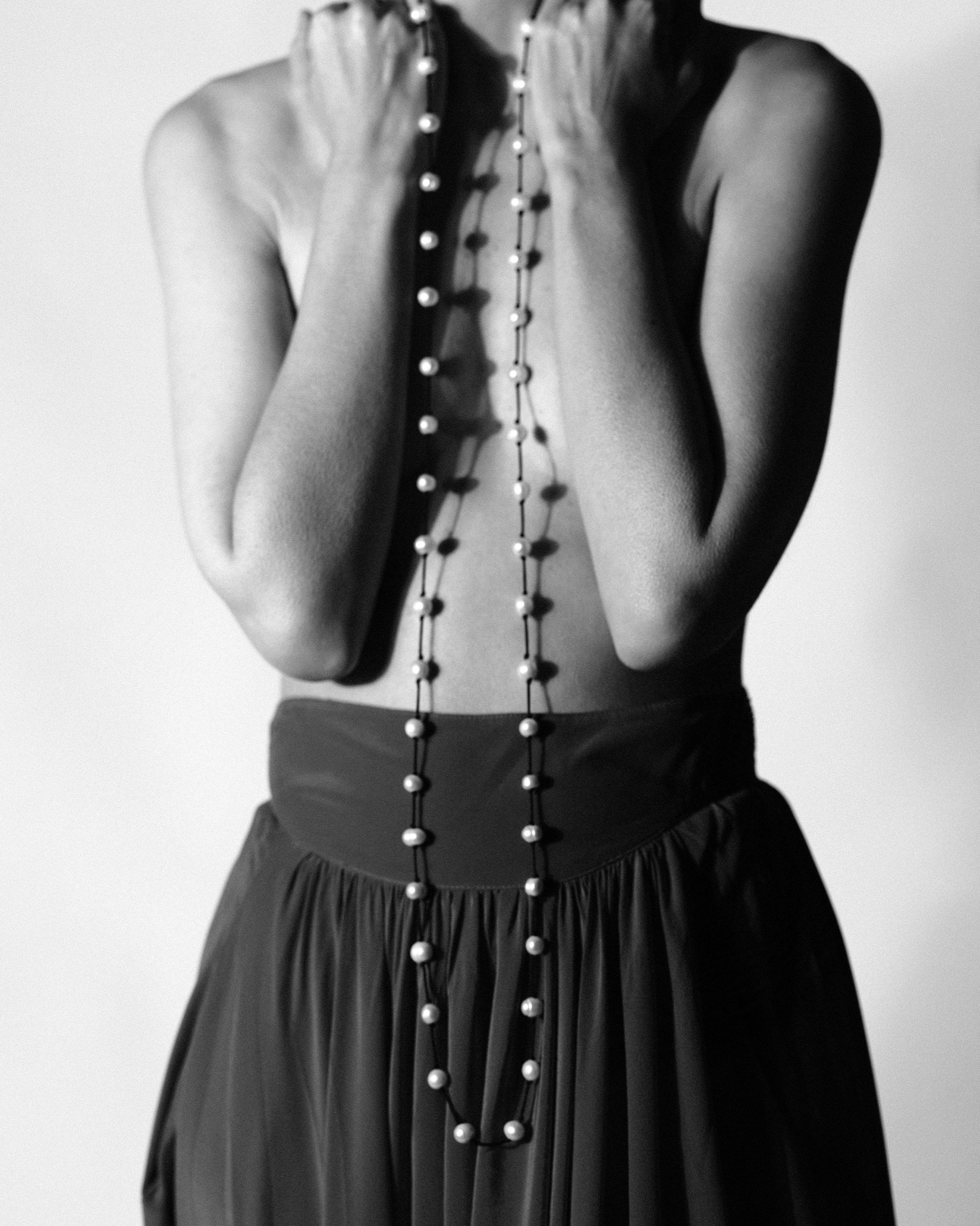 Rope Length Freshwater Baroque Pearls on Black Knotted Cord at Kayten Schmidt