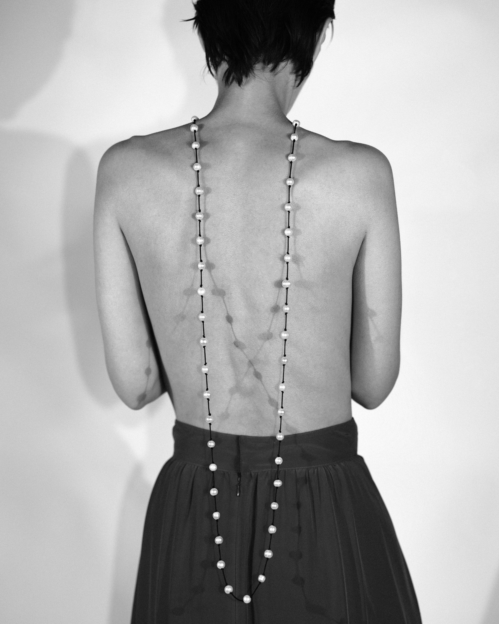 Rope Length Freshwater Baroque Pearls on Black Knotted Cord at Kayten Schmidt