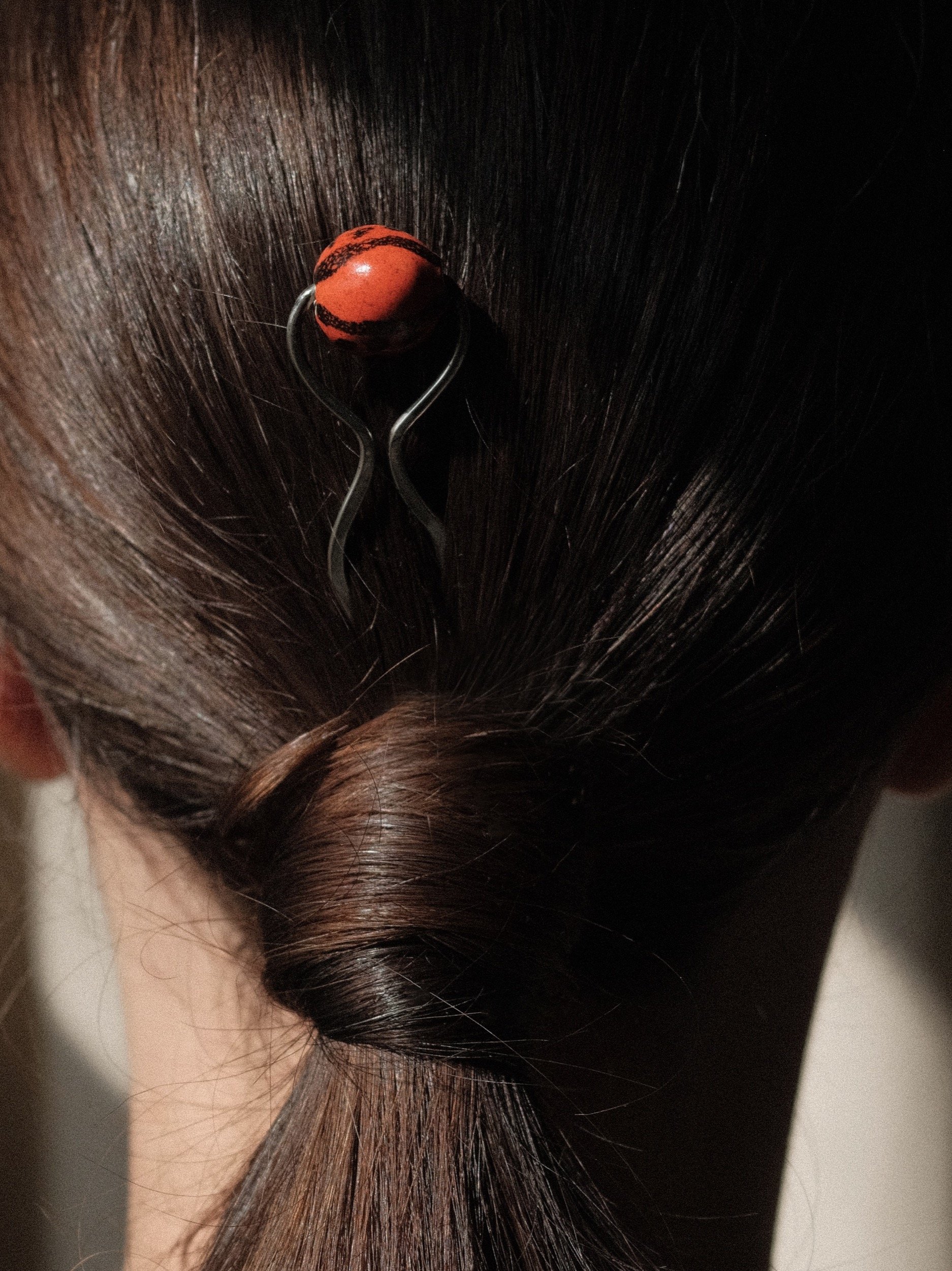 Ruth Berridge Hair Pin Sterling with Ceramic Bead Modernist at Kayten Schmidt