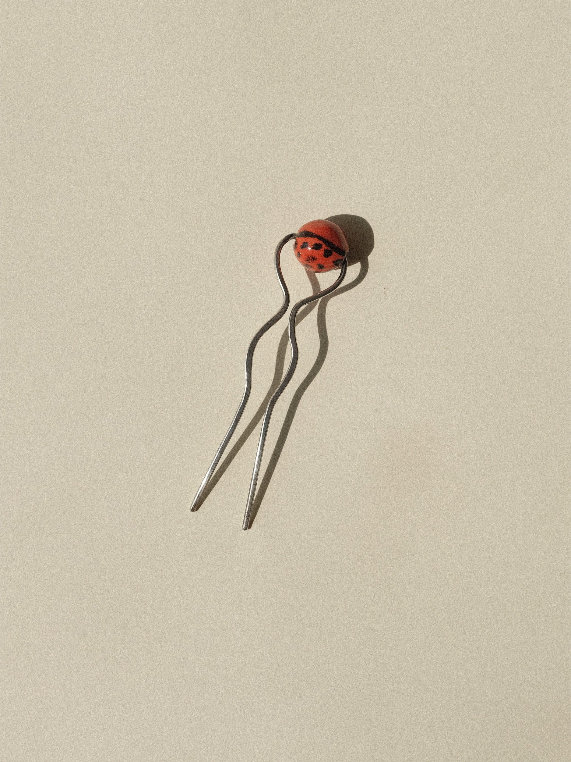 Ruth Berridge Hair Pin Sterling with Ceramic Bead Modernist at Kayten Schmidt