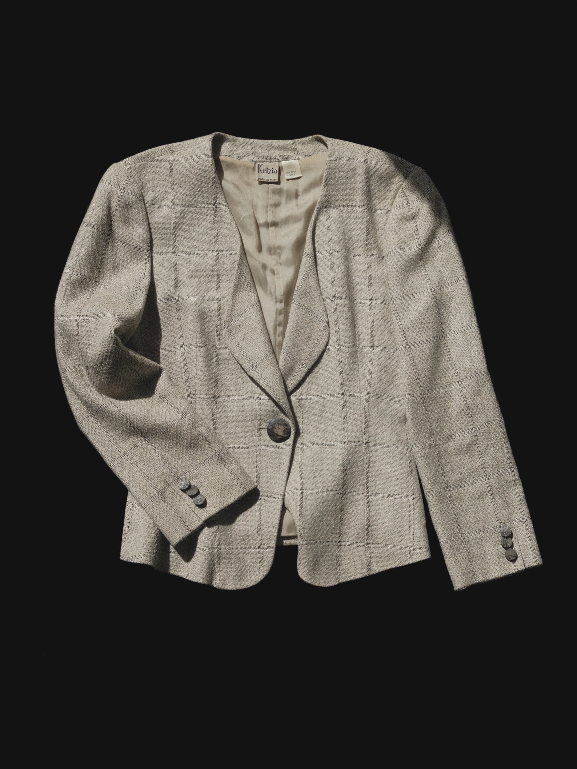 Krizia Plaid Wool and Silk Jacket 1980's Sz 42 at Kayten Schmidt
