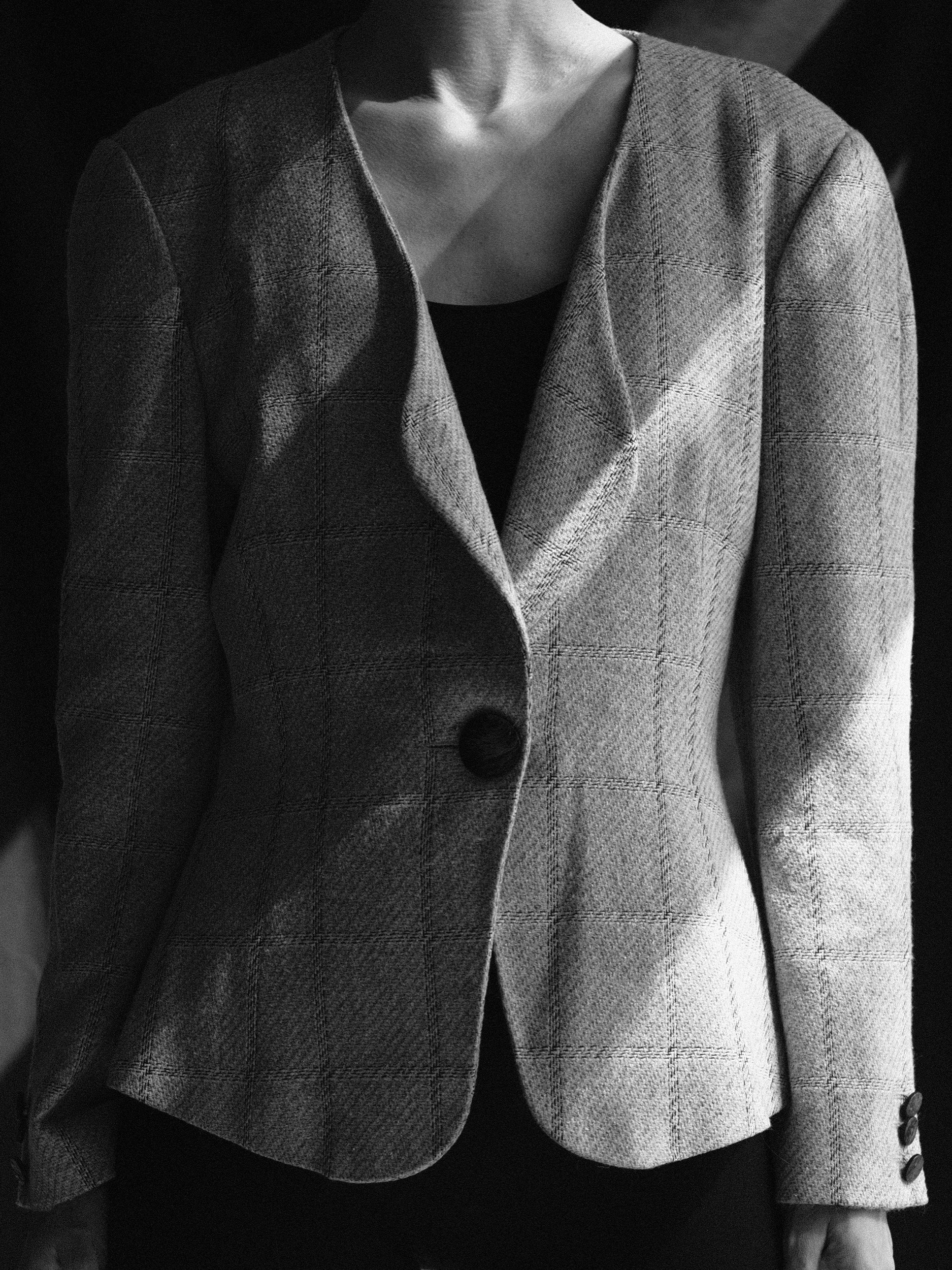 Krizia Plaid Wool and Silk Jacket 1980's Sz 42 at Kayten Schmidt