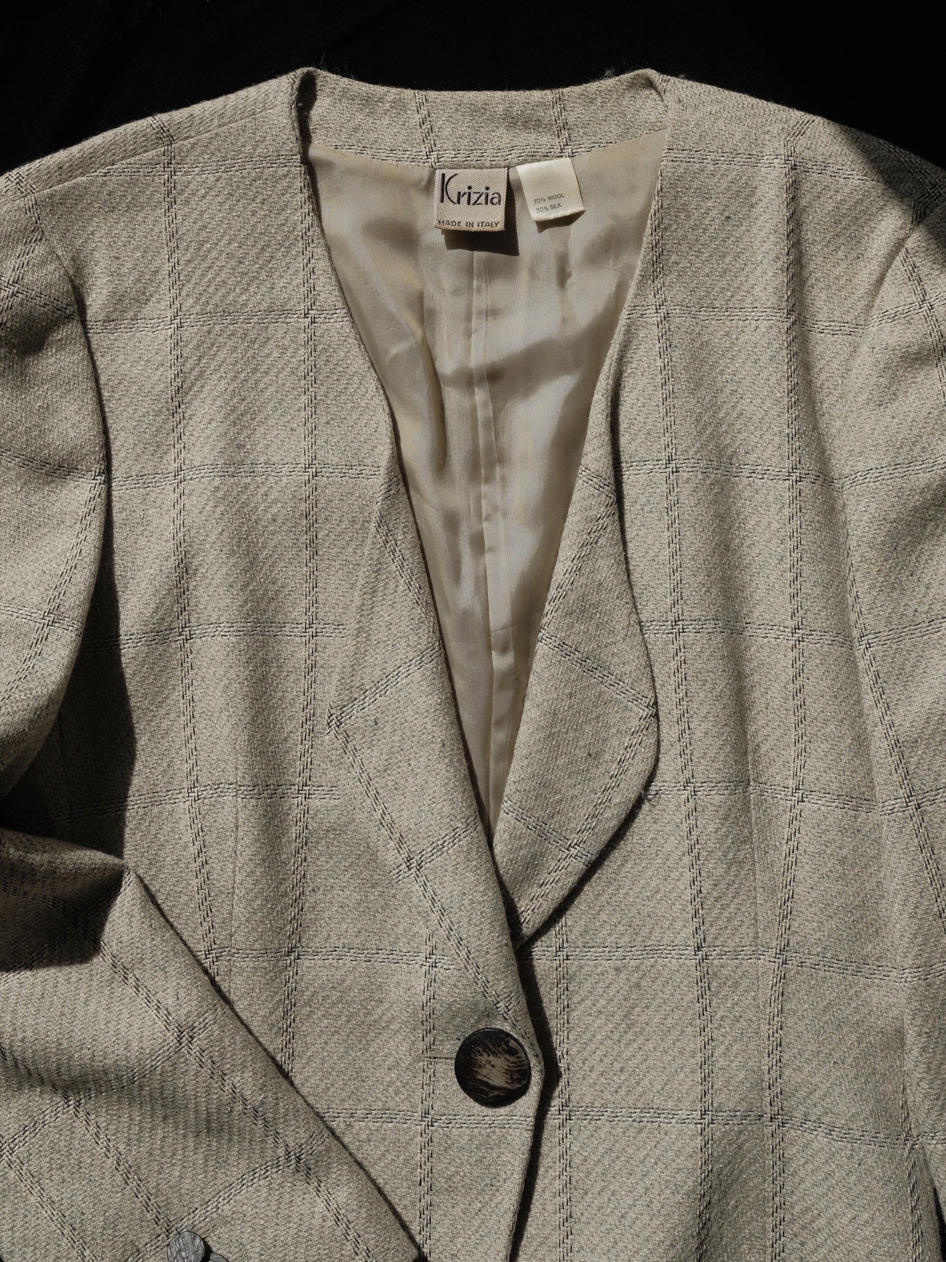 Krizia Plaid Wool and Silk Jacket 1980's Sz 42 at Kayten Schmidt
