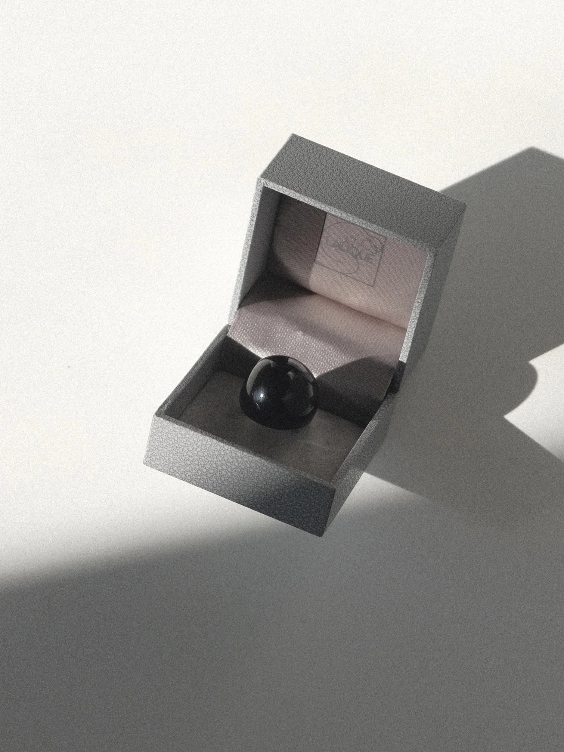 Lalique Gourmande Cabochon Glass Ring Black Size 5.5 at Kayten Schmidt