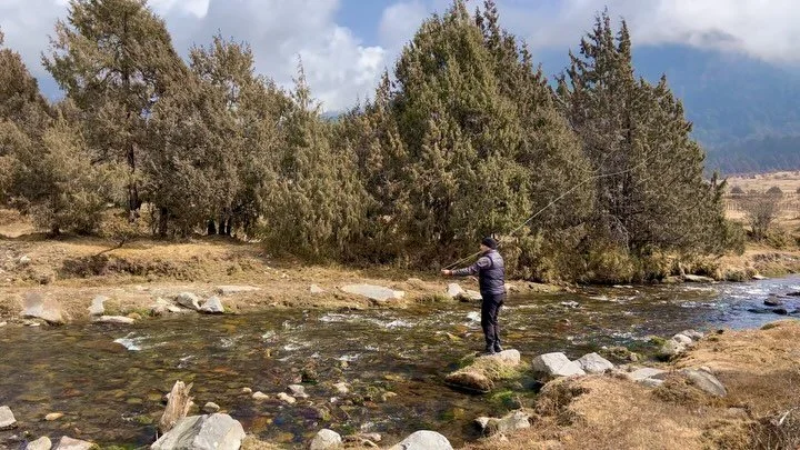 Fly fishing for Brown Trout in our secret spot in the Black Mountains #catchandrelease #bhutanfishing #todayinbhutan #guidesofbhutan #getoutside #bhutantravel #bhutantrip