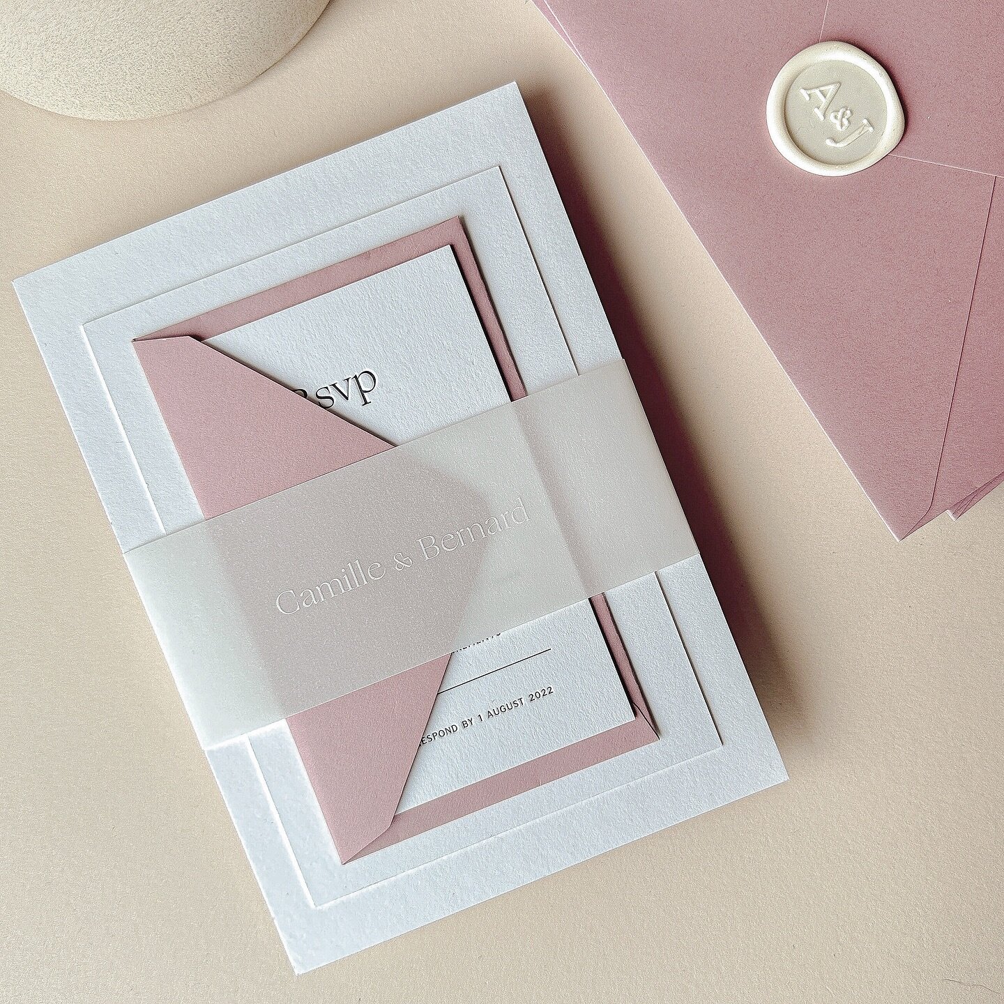 These wedding invitations are an old favourite ✨ A&amp;J chose an all white suite and added a hint of colour with their envelopes 💭 Featured here - The Anine Collection with Chalk Invites, Old Rose Envelopes and a Buttermilk Wax Seal 🤍