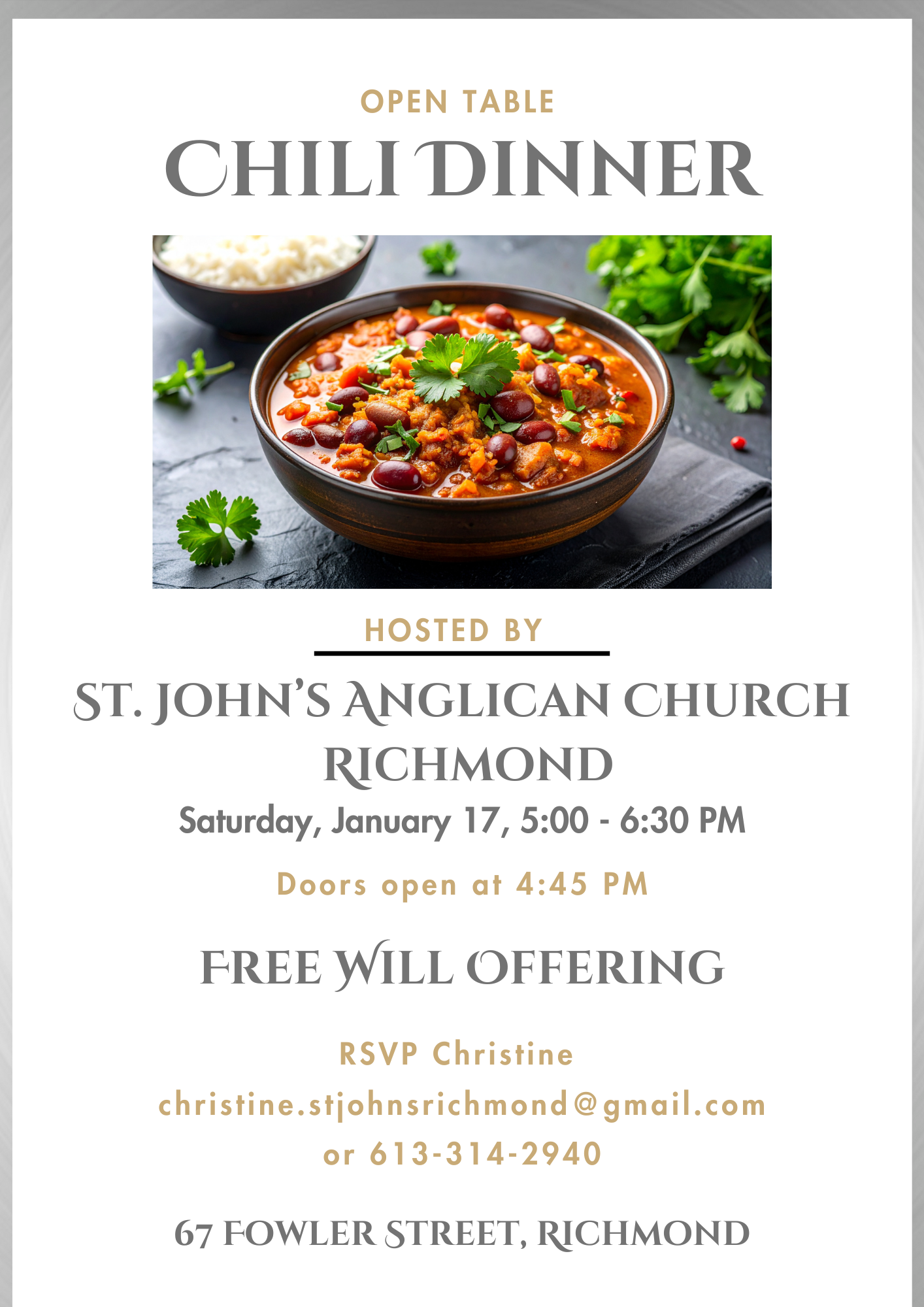 St. John’s Anglican Church "Open Table" Chili Dinner