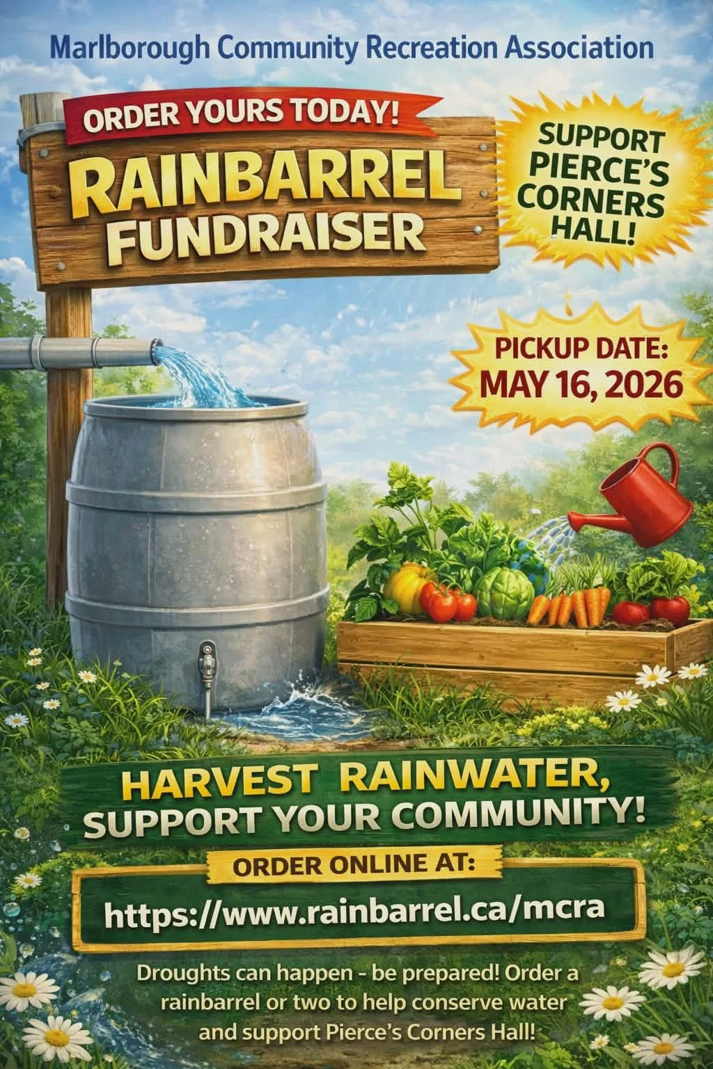 Rain Barrel Fundraiser for Pierce’s Corners Hall