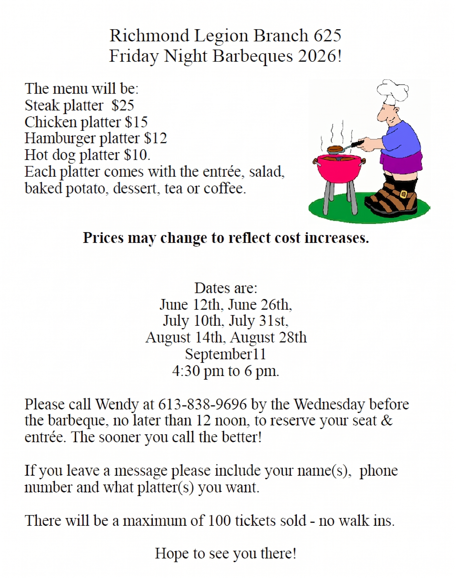 Richmond Legion Branch 625 Friday Night Barbeques
