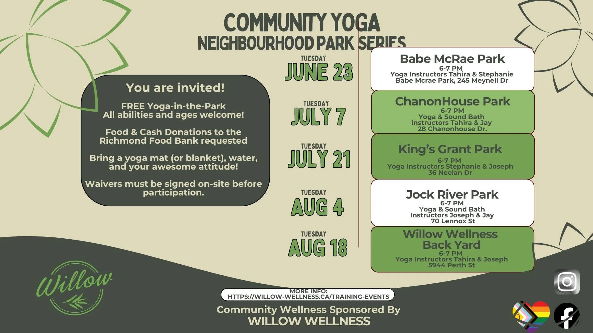 Willow Wellness Community Yoga Neighbourhood Park Series 