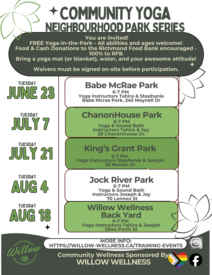 Willow Wellness Community Yoga Neighbourhood Park Series 