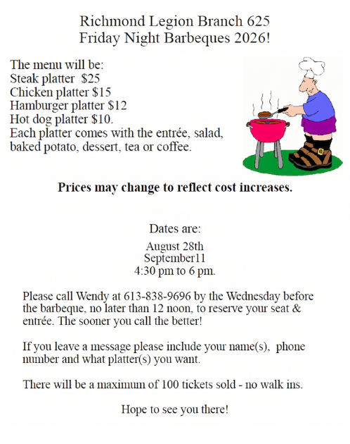 Richmond Legion Branch 625 Friday Night Barbeques