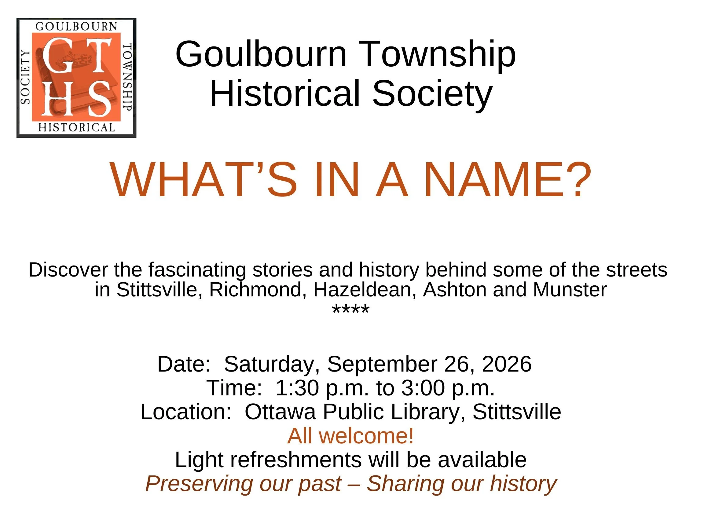 Goulbourn Township Historical Society - What's in a Name 