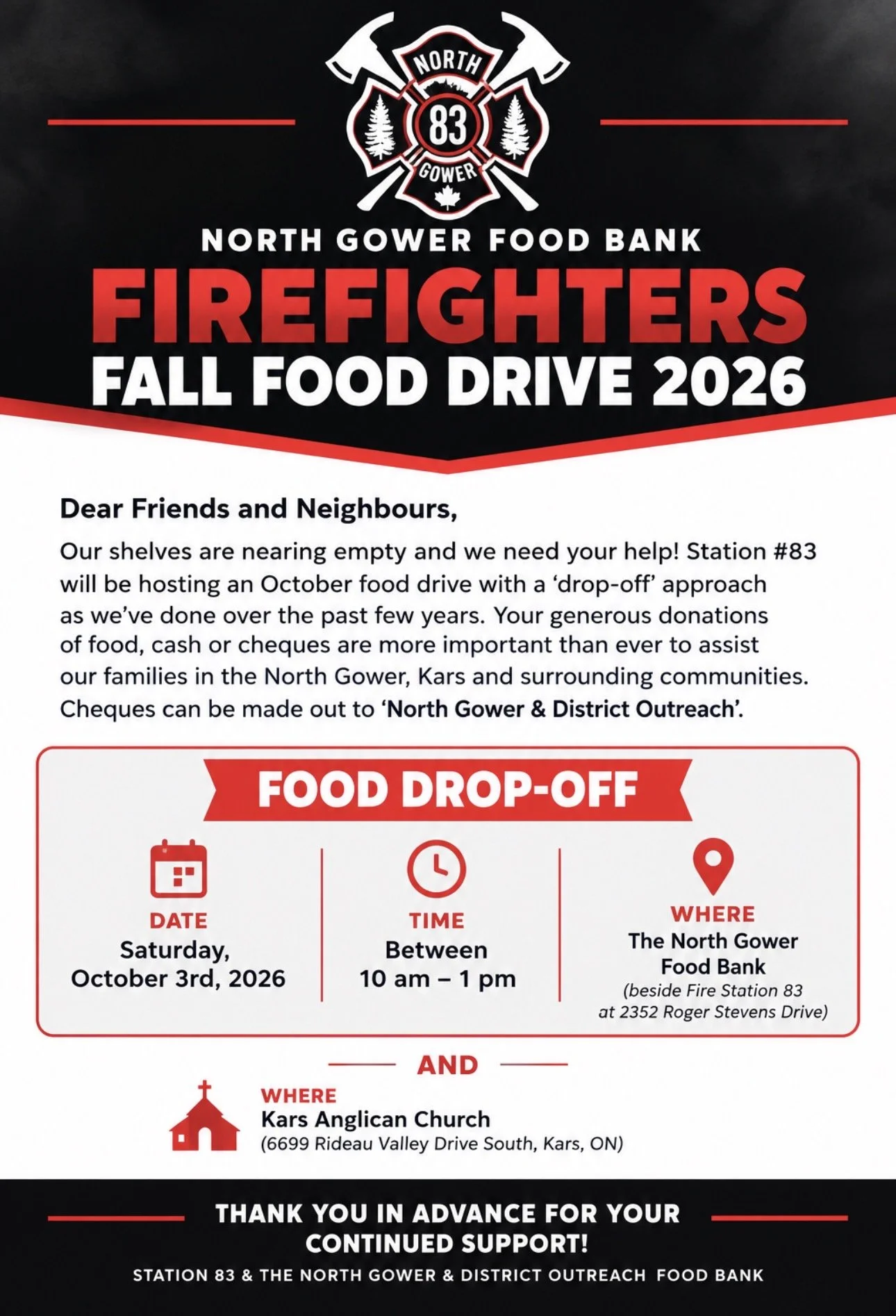 North Gower Food Bank Firefighters Fall Food Drive 2026