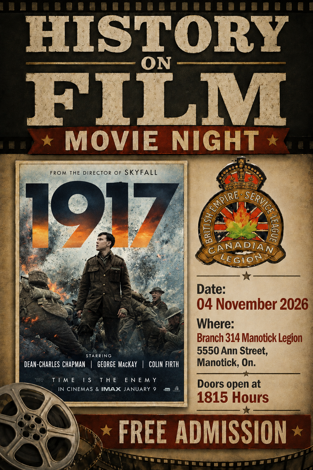  History on Film series at the Manotick Legion