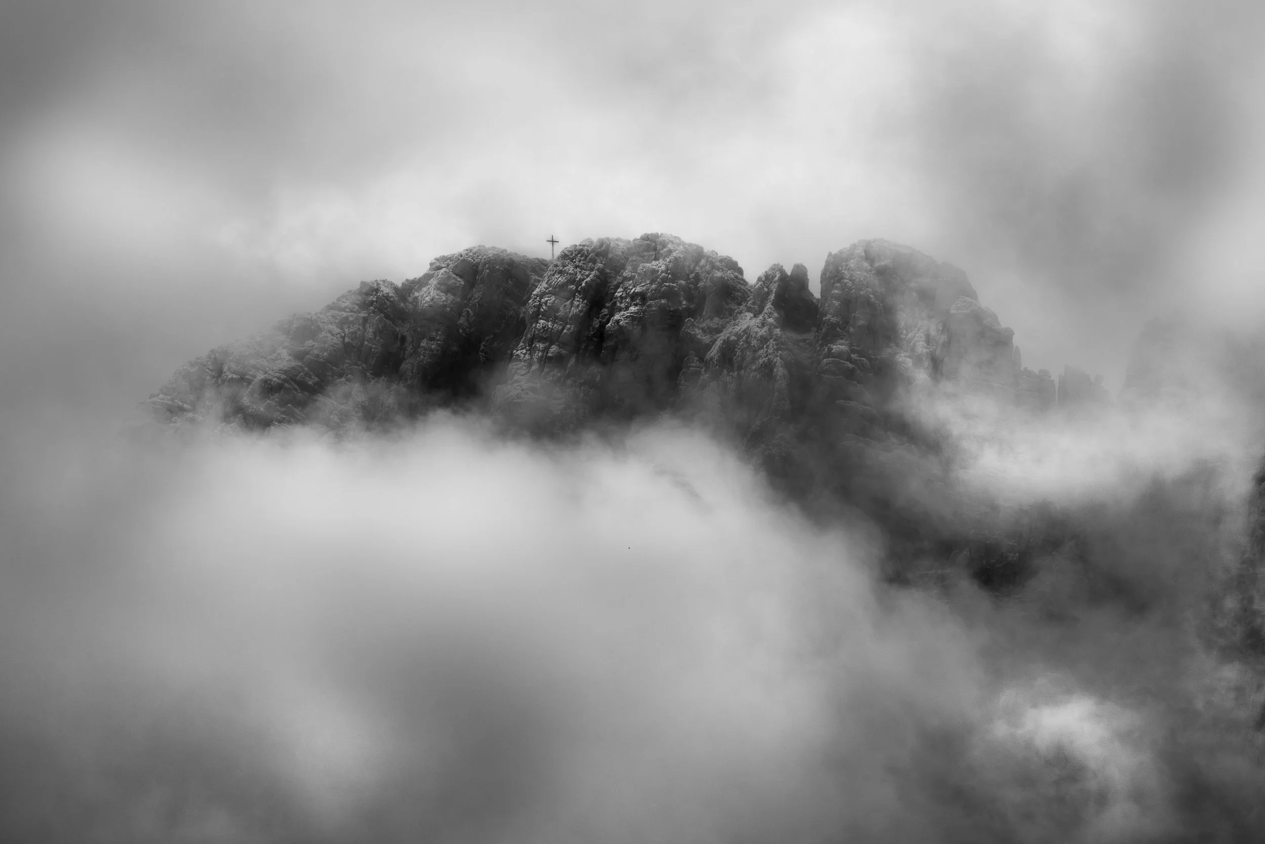 The Cross Above the Clouds in Monochrome