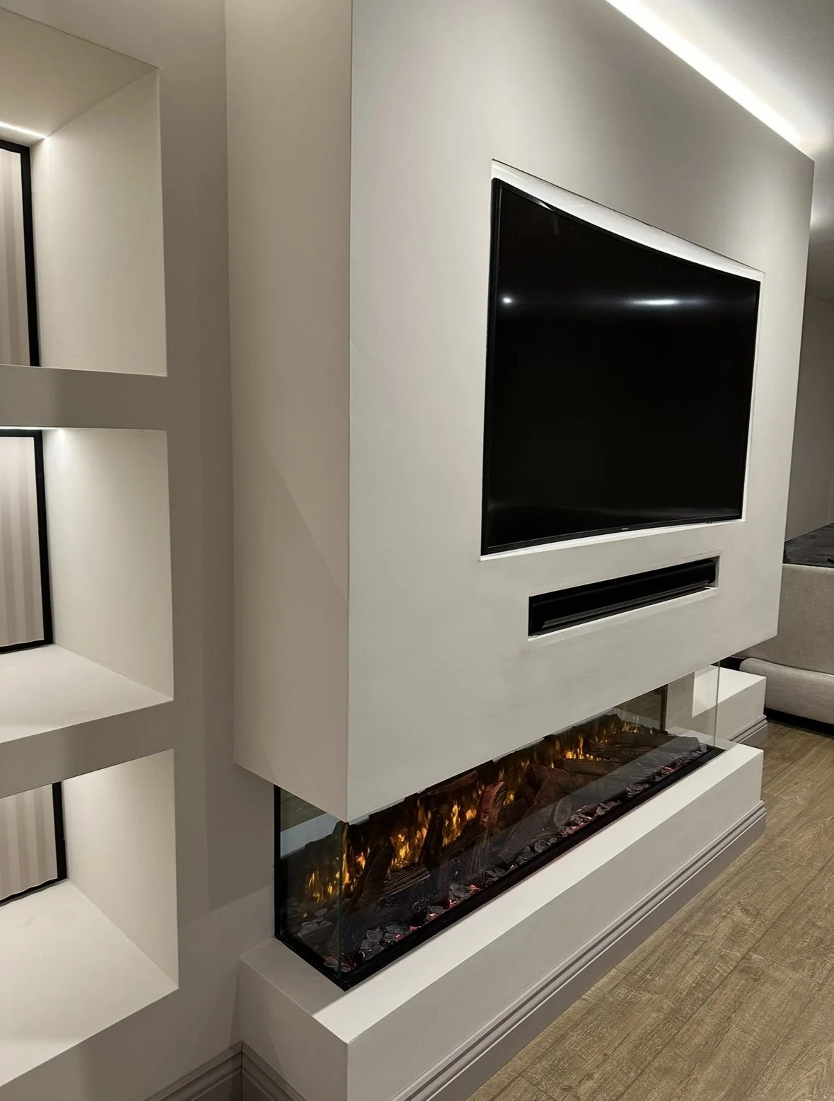 Scroll through to see how our Ziggy panels and layered lighting helped create a standout media wall with real presence.