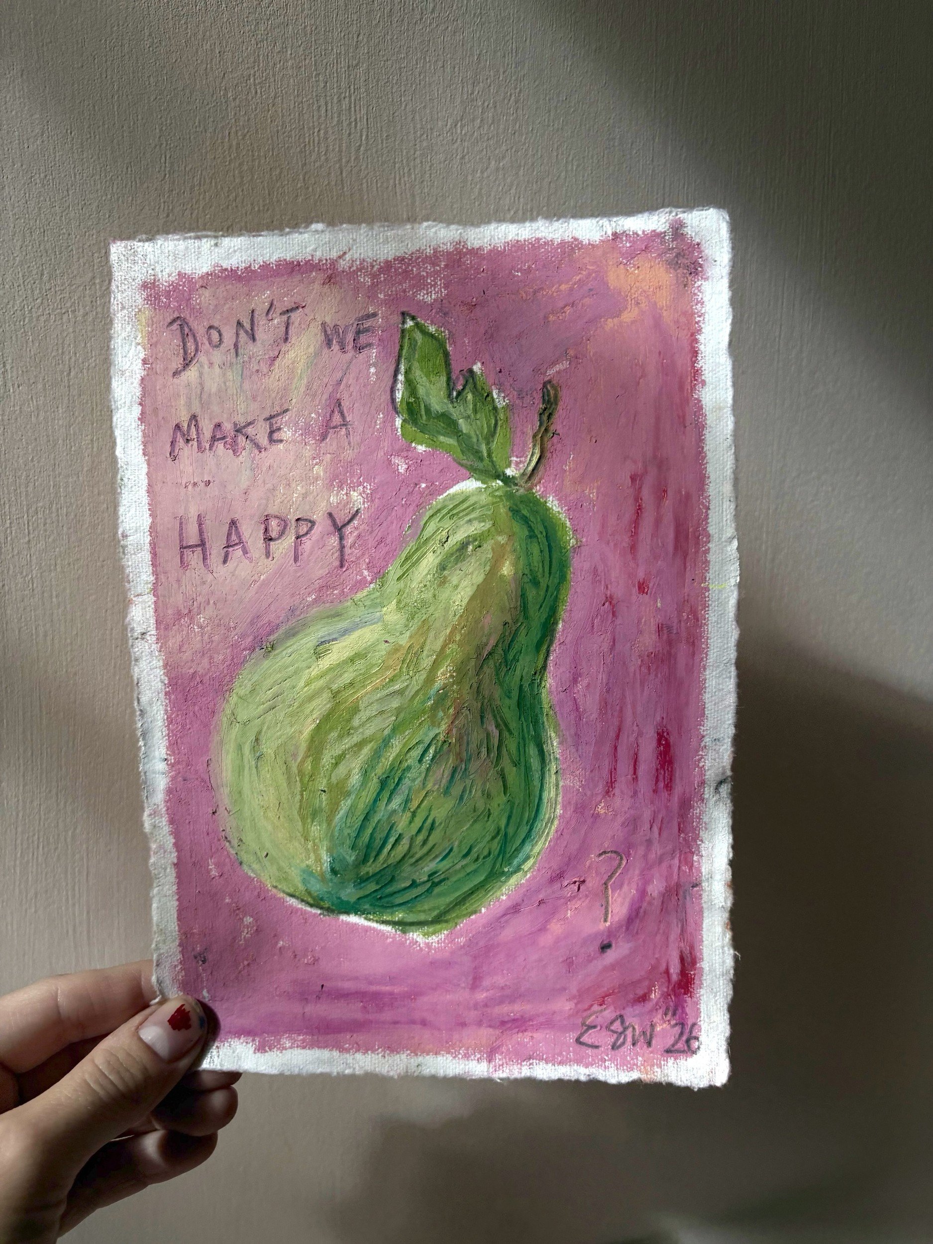 'Don't We Make a Happy Pear?!', 2026 - Original (A5, oil pastel on handmade paper)