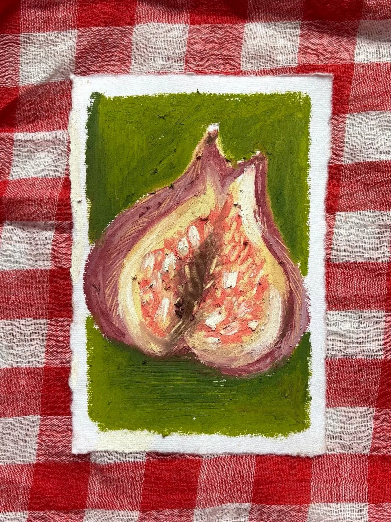 'A Split Fig', 2026 - Original (A6, oil pastel on handmade paper) 