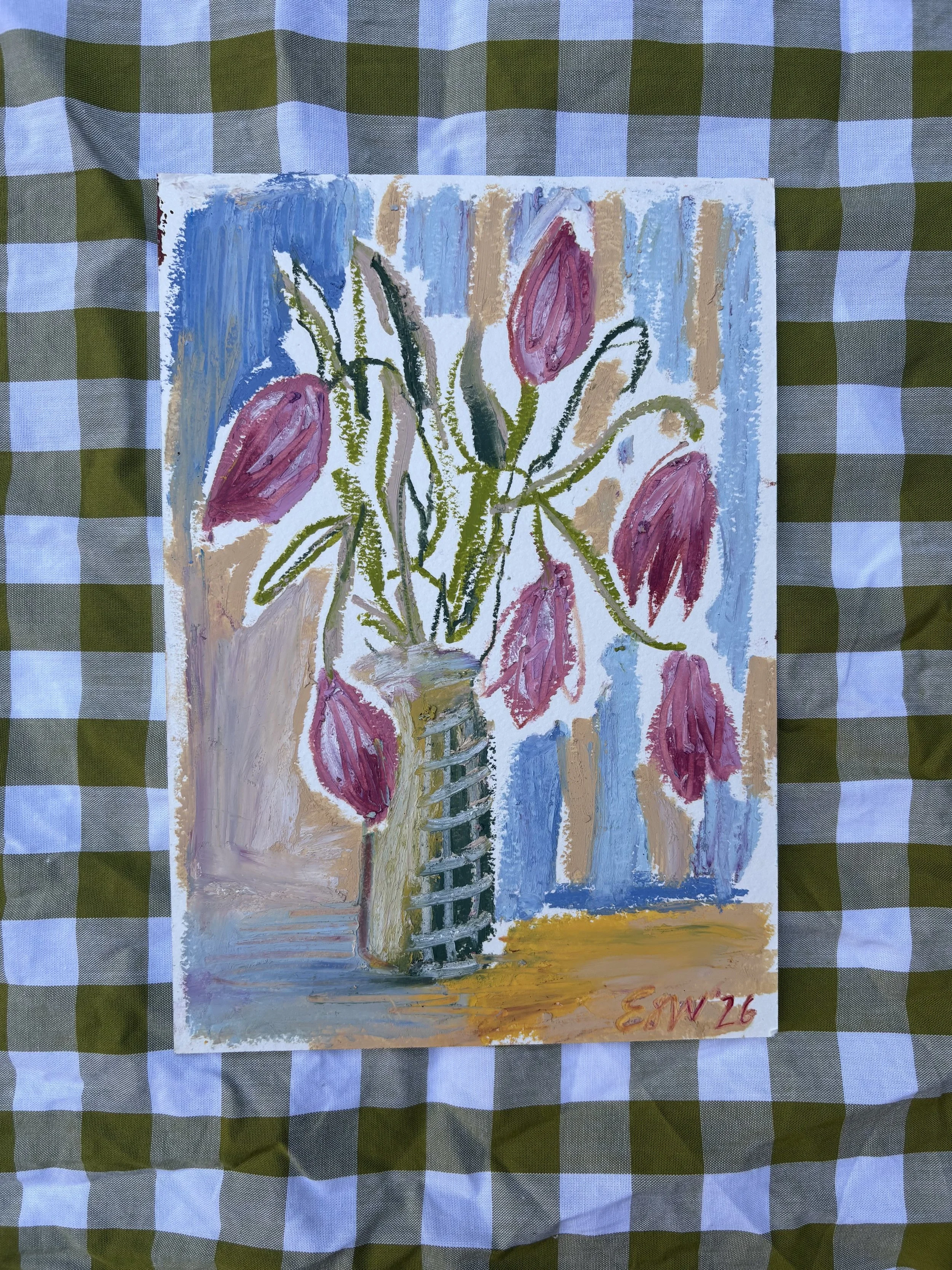 SOLD // 'Last Day of My Tulips', 2026 - Original (A5, oil pastel + pencil on paper) 