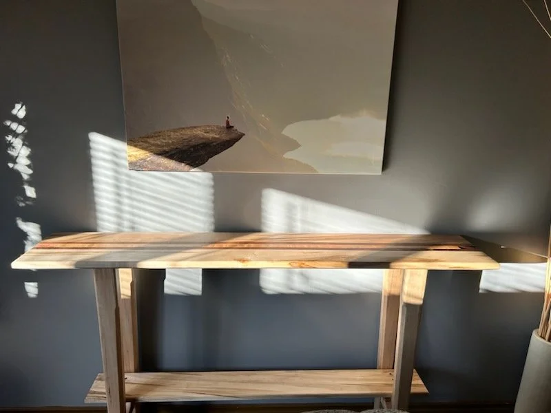 Beautiful Wormy Maple, Curly Maple and Walnut sofa table