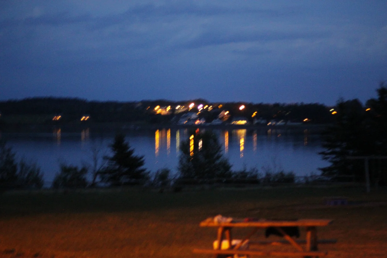 blue hour over pugwash harbour from the camp shoreline