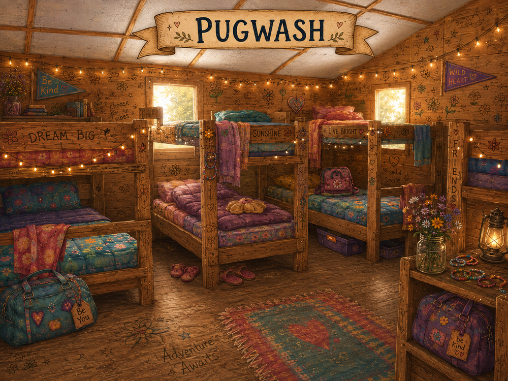 illustration of the pugwash cabin interior, bunks and warm lamplight