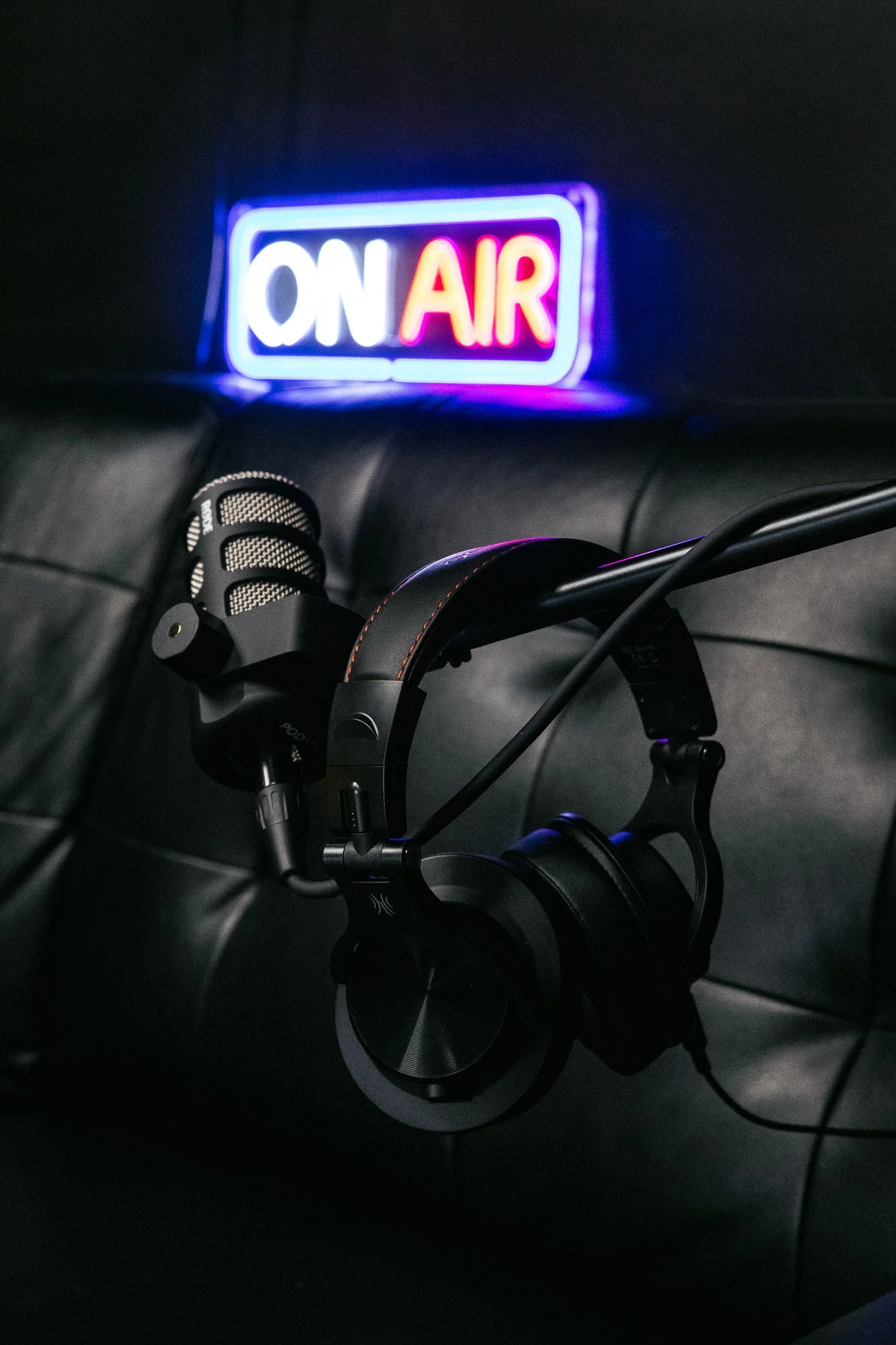 Podcast studio setup with a RODE microphone in Kitchener, Ontario – Your gateway to high-quality podcast recording and production.