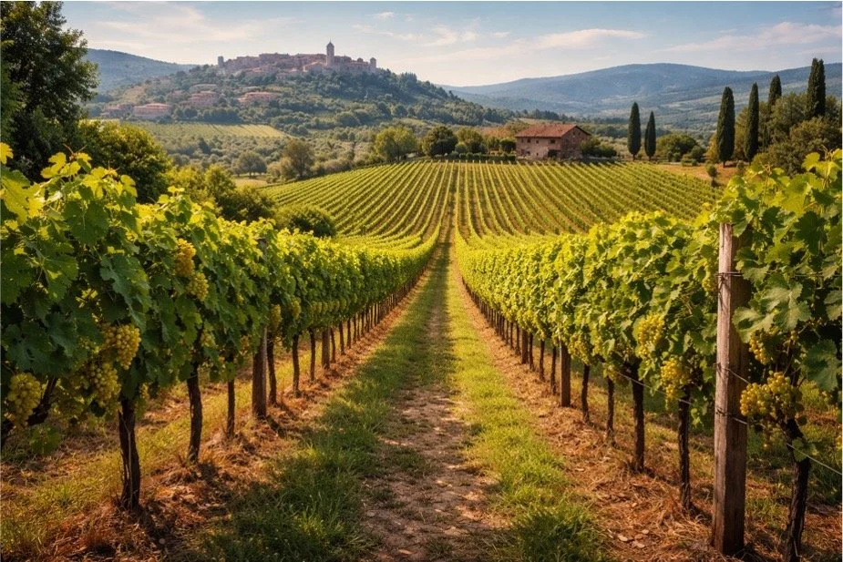 Besök på vingård. Där vindruvor och vete ger oss vinprovning och pastaskola.
