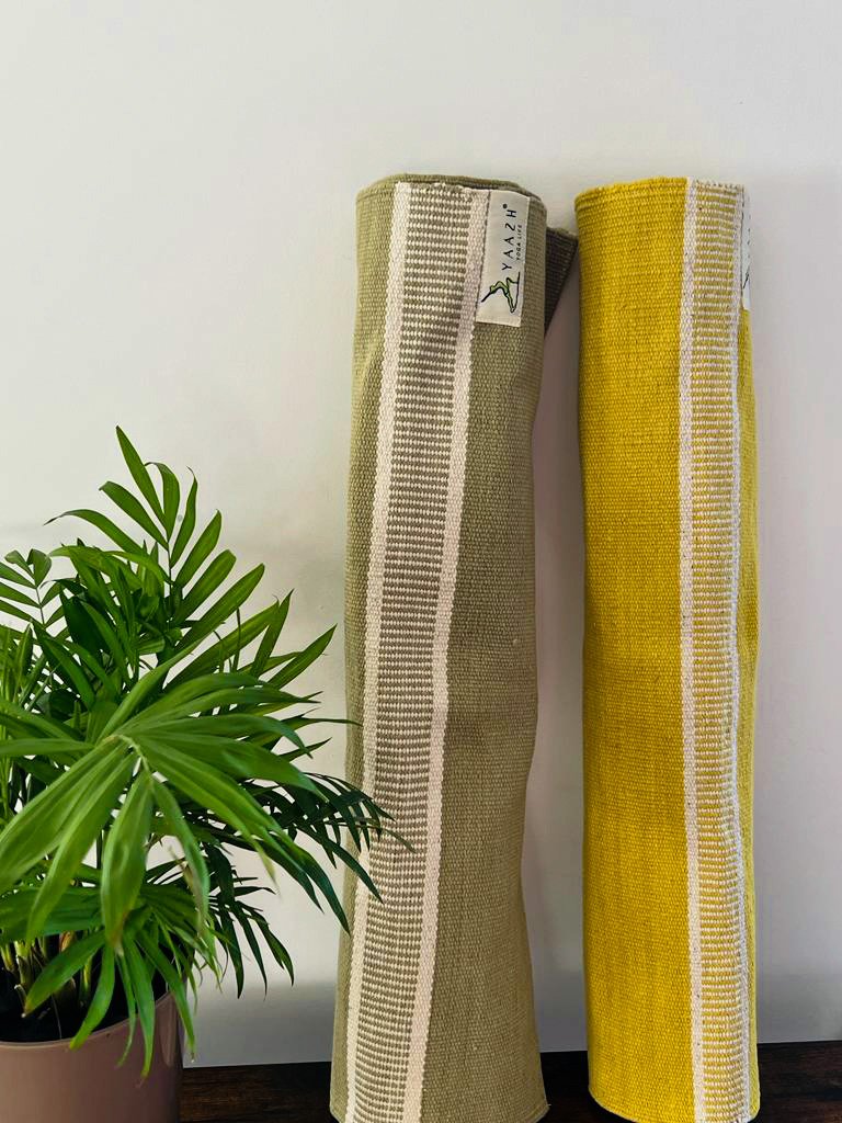 Ayurvedic Indian Herbal dyed cotton yoga rug( Tulsi - Green)