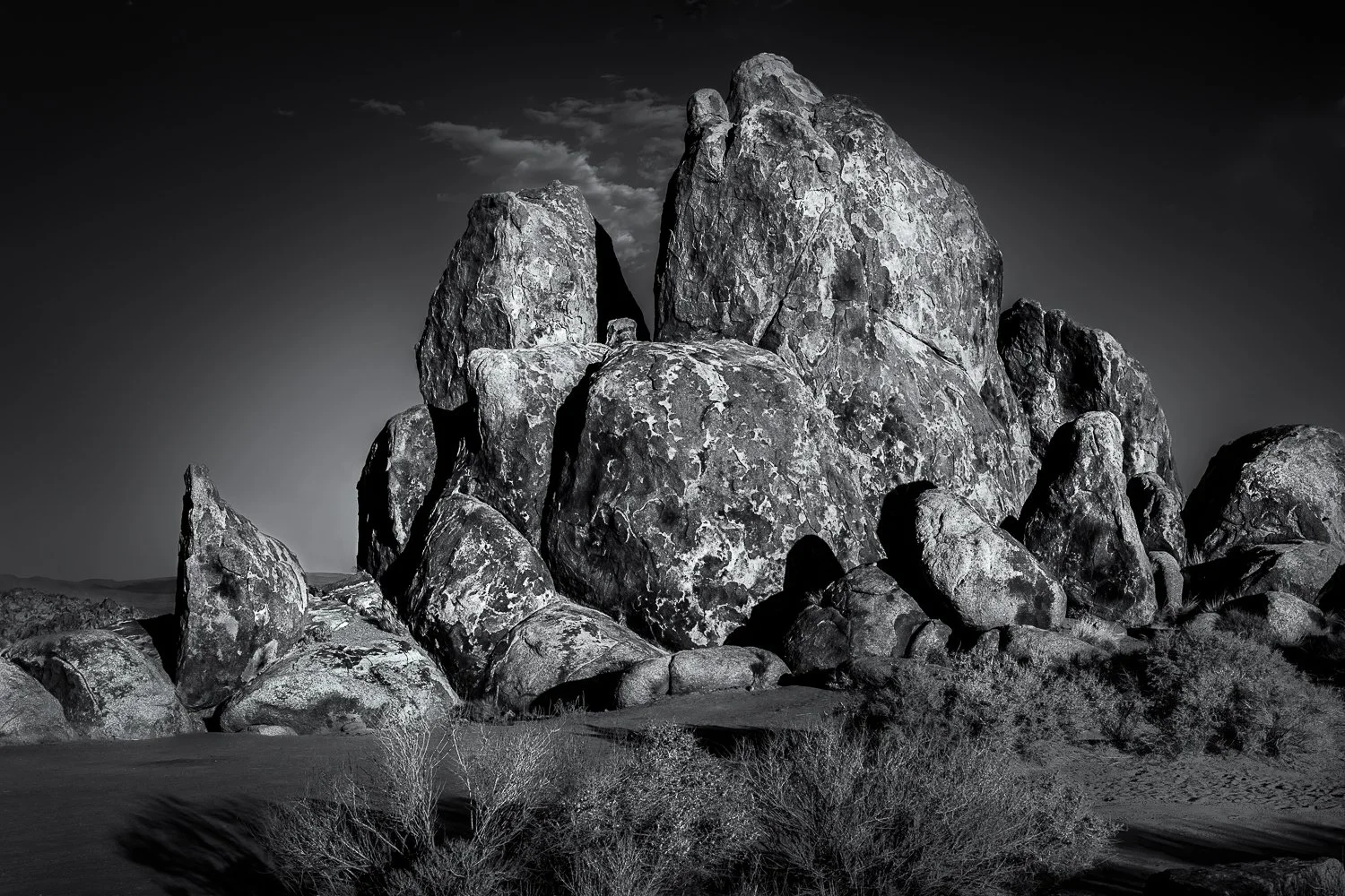 "Metamorphosed Boulders, Alabama Hills, CA"

A cluster of monzogranite and metamorphosed 
volcanic boulders show with their scaly appearance, 
Alabama Hills, California