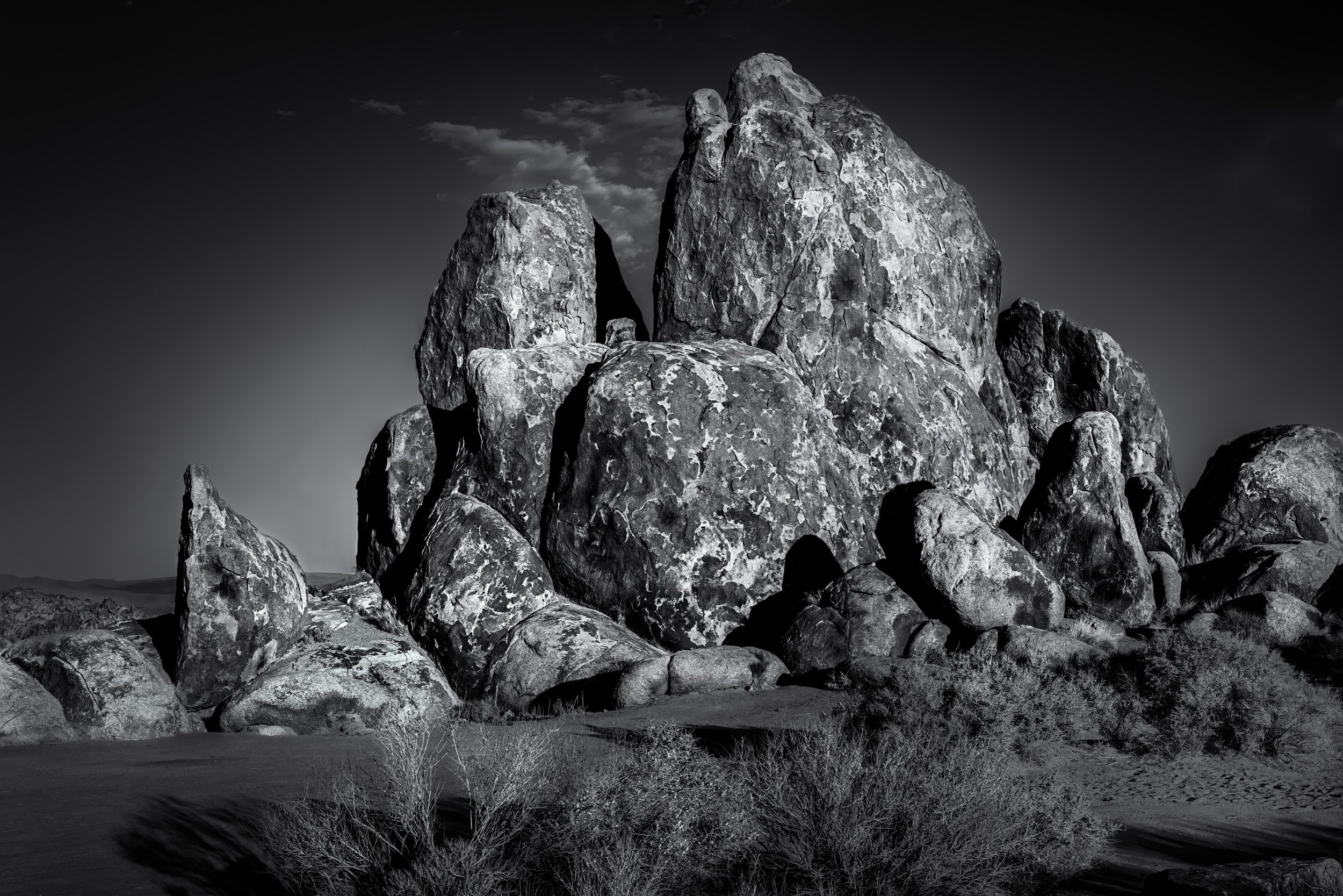 "Metamorphosed Boulders, Alabama Hills, CA"

A cluster of monzogranite and metamorphosed volcanic boulders, Alabama Hills, California