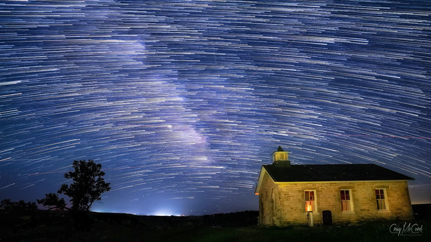Star trails and Milky Way over Lower Fox Creek Schoohouse